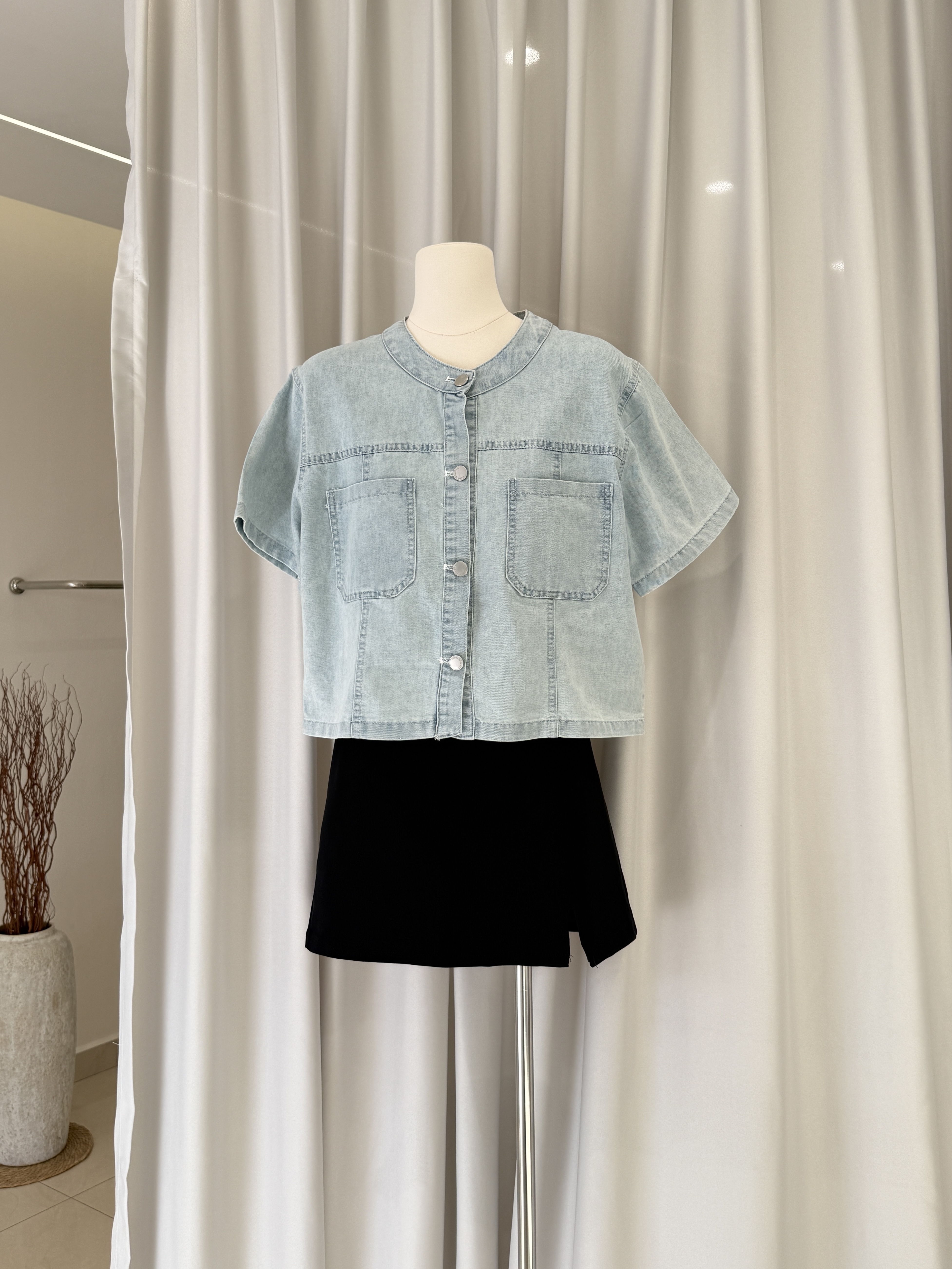 6515 气质圆领牛仔短袖