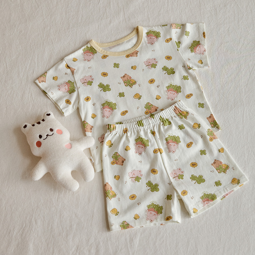 26S/S DTD夏日花草派對系列-莫代爾彈力5分袖上下套裝