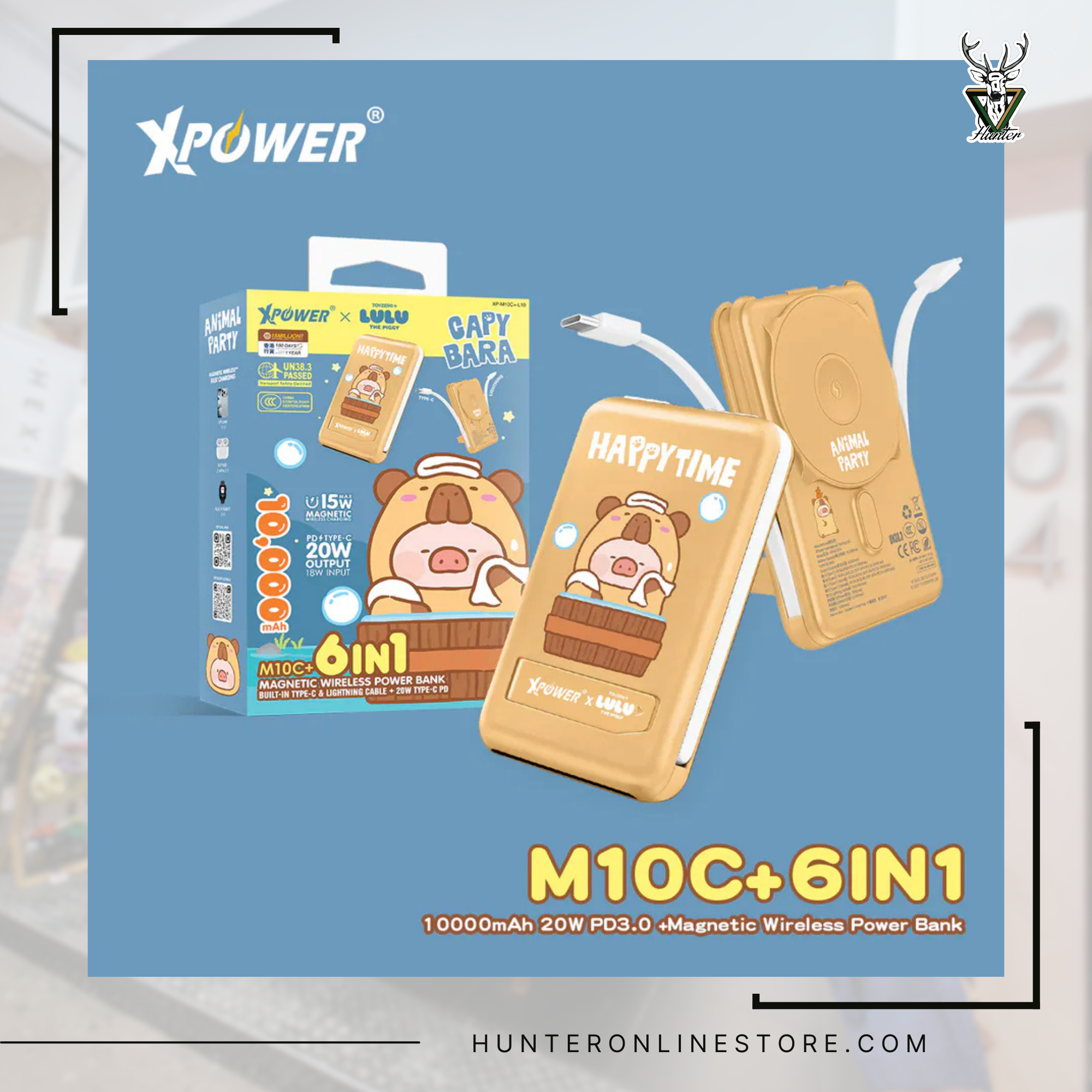 CCC | 3C認證 XPower x 罐頭豬LuLu🐷M10C+ 6合1 10000mAh多功能迷你20W PD3.0+ 磁吸無線快充移動電源