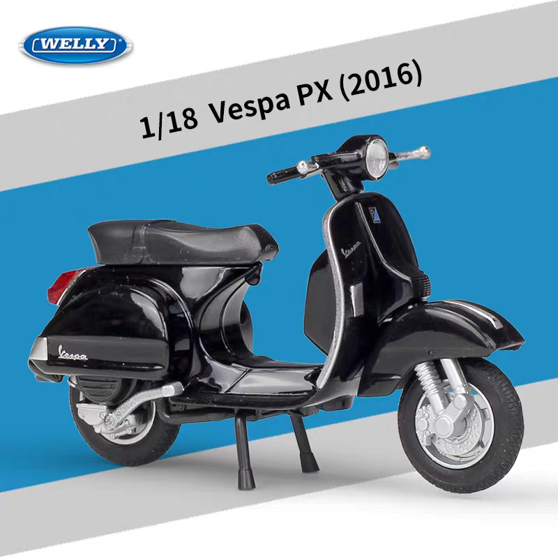 WELLY 1:18 Vespa PX 2016 黑色電單車模型 合金收藏模型車