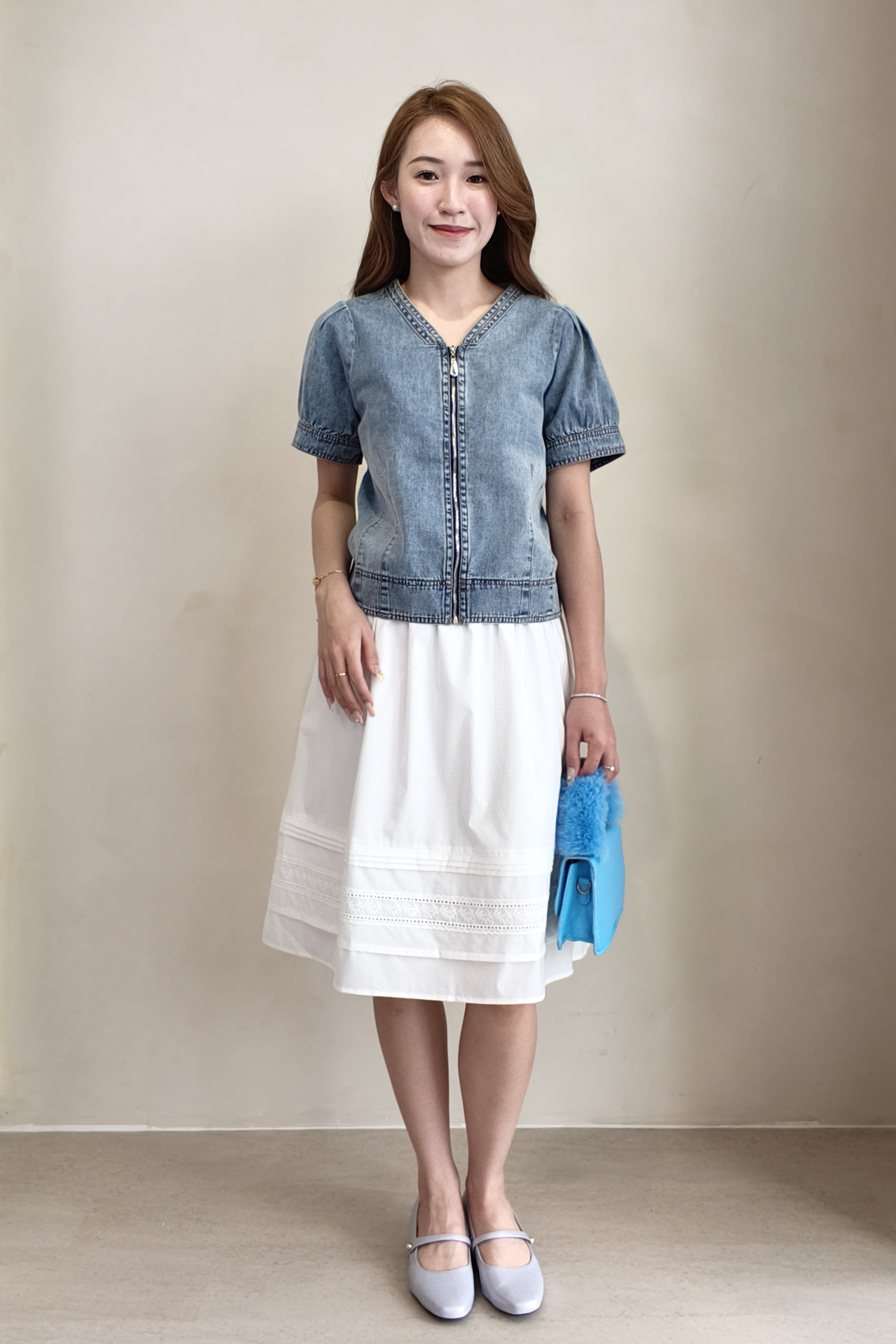 9731 Denim Puff Sleeve Blouse