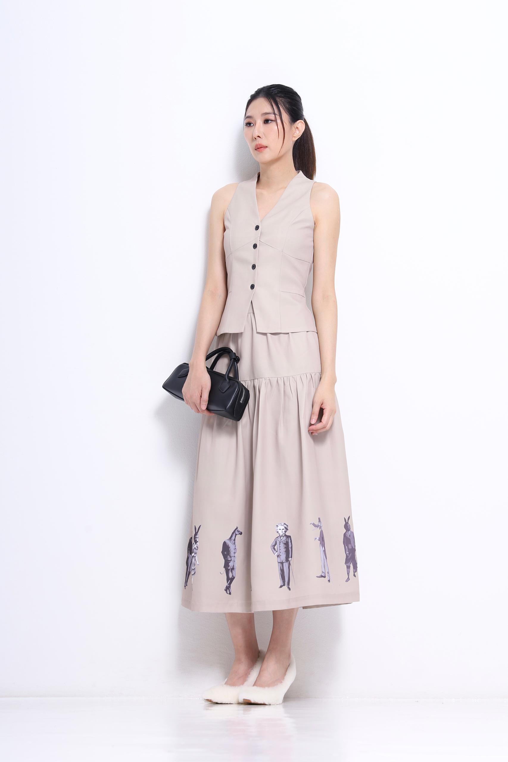 CS1418 GRAPHIC PRINT FLARE SKIRT