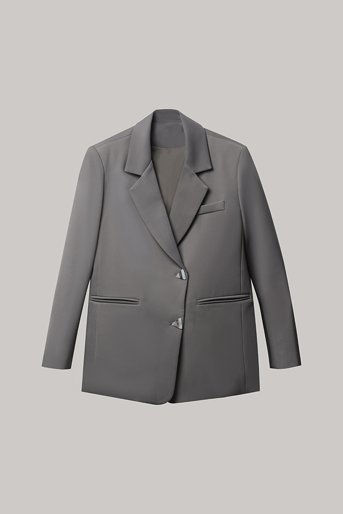 Sleek Grey Satin-Finish Tailored Blazer