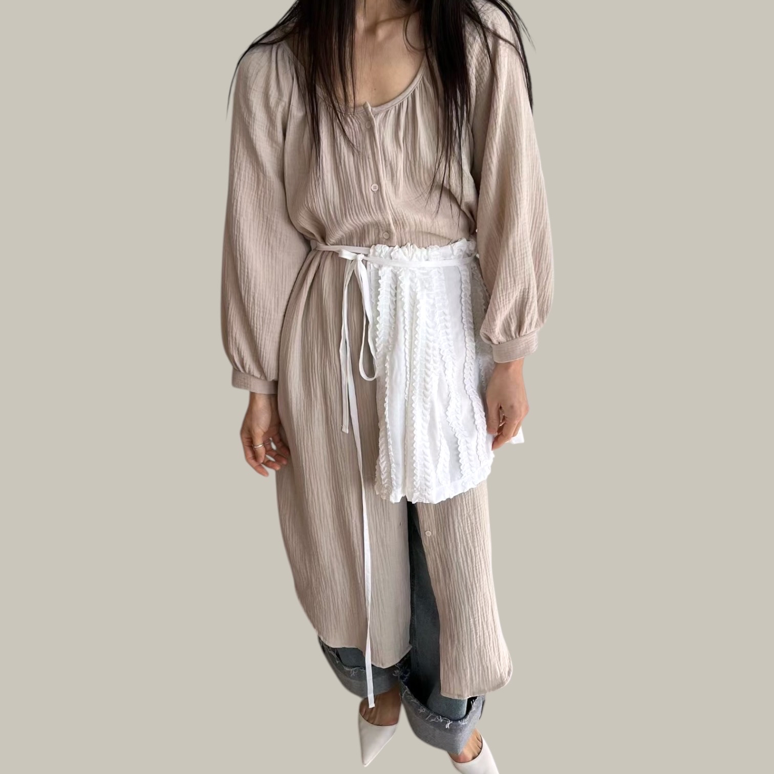 221018 立體直紋綁帶裙