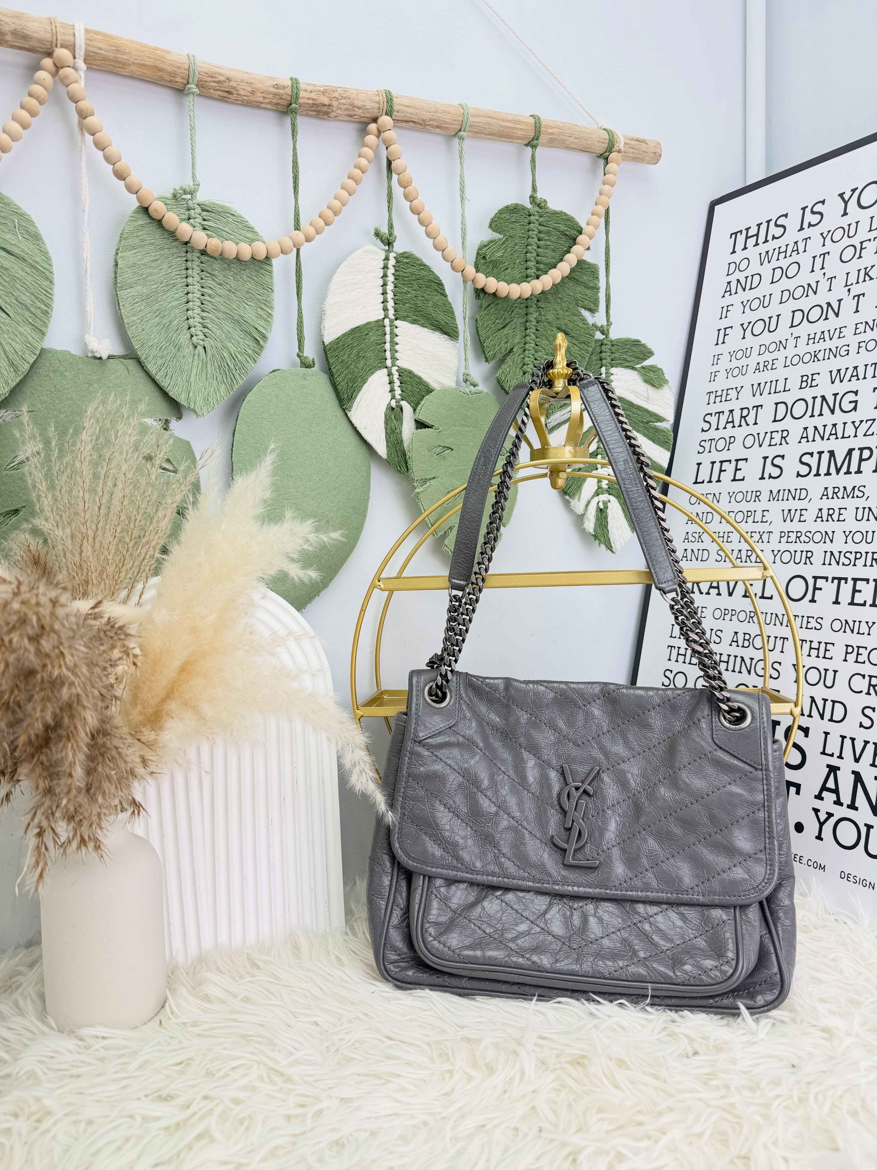 YSL👜 PRE OWNED🛍️NIKI Bag 大象灰 中號 