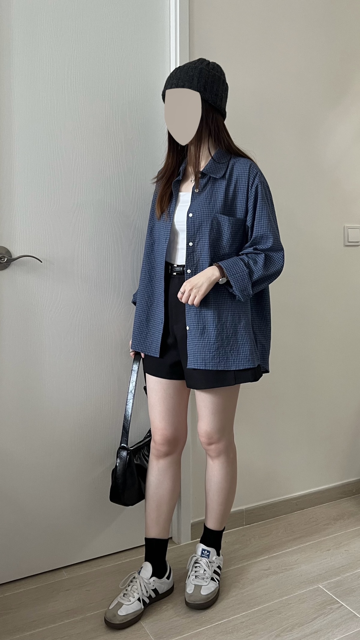 韓風細格紋薄恤衫 