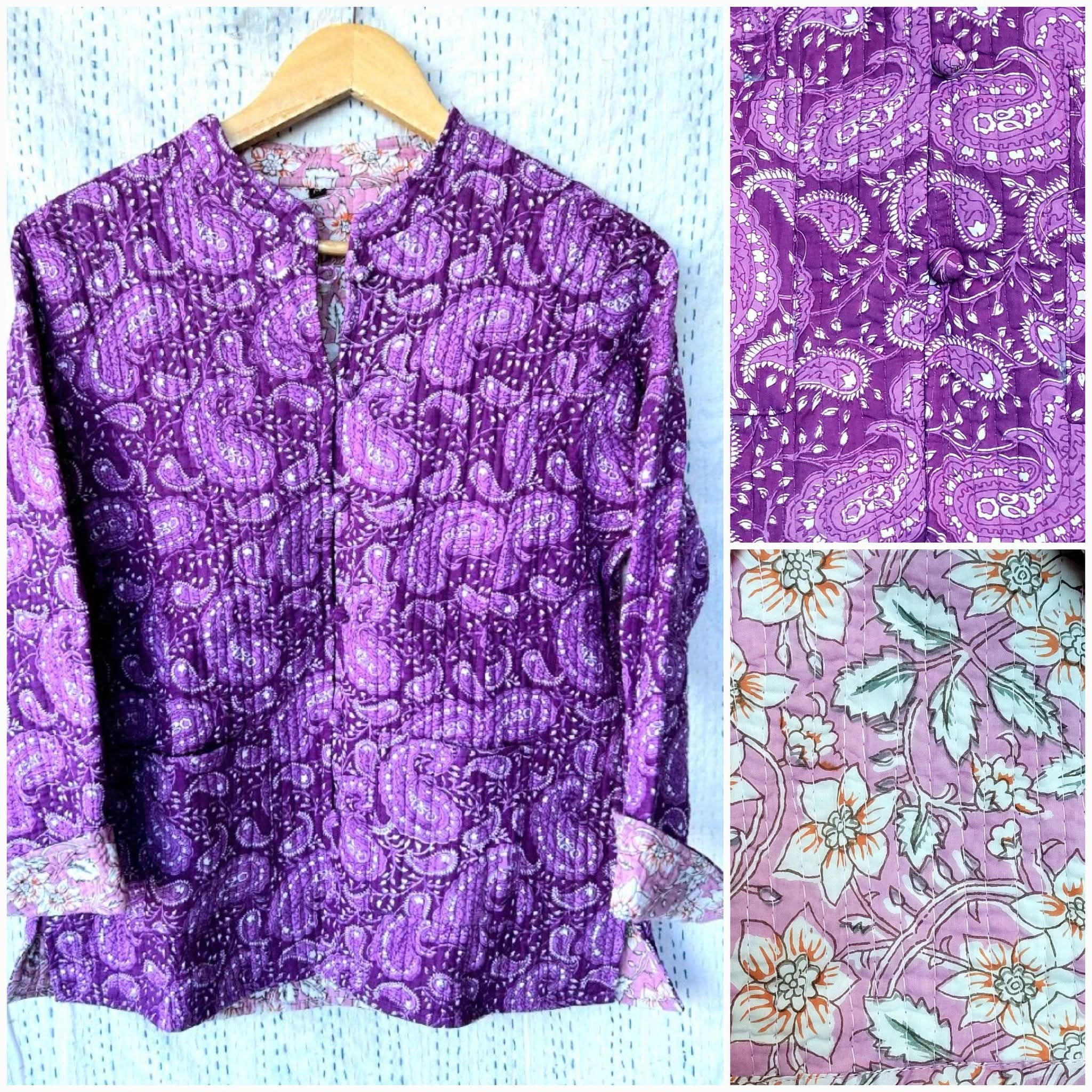 印度 block print 夾棉外套