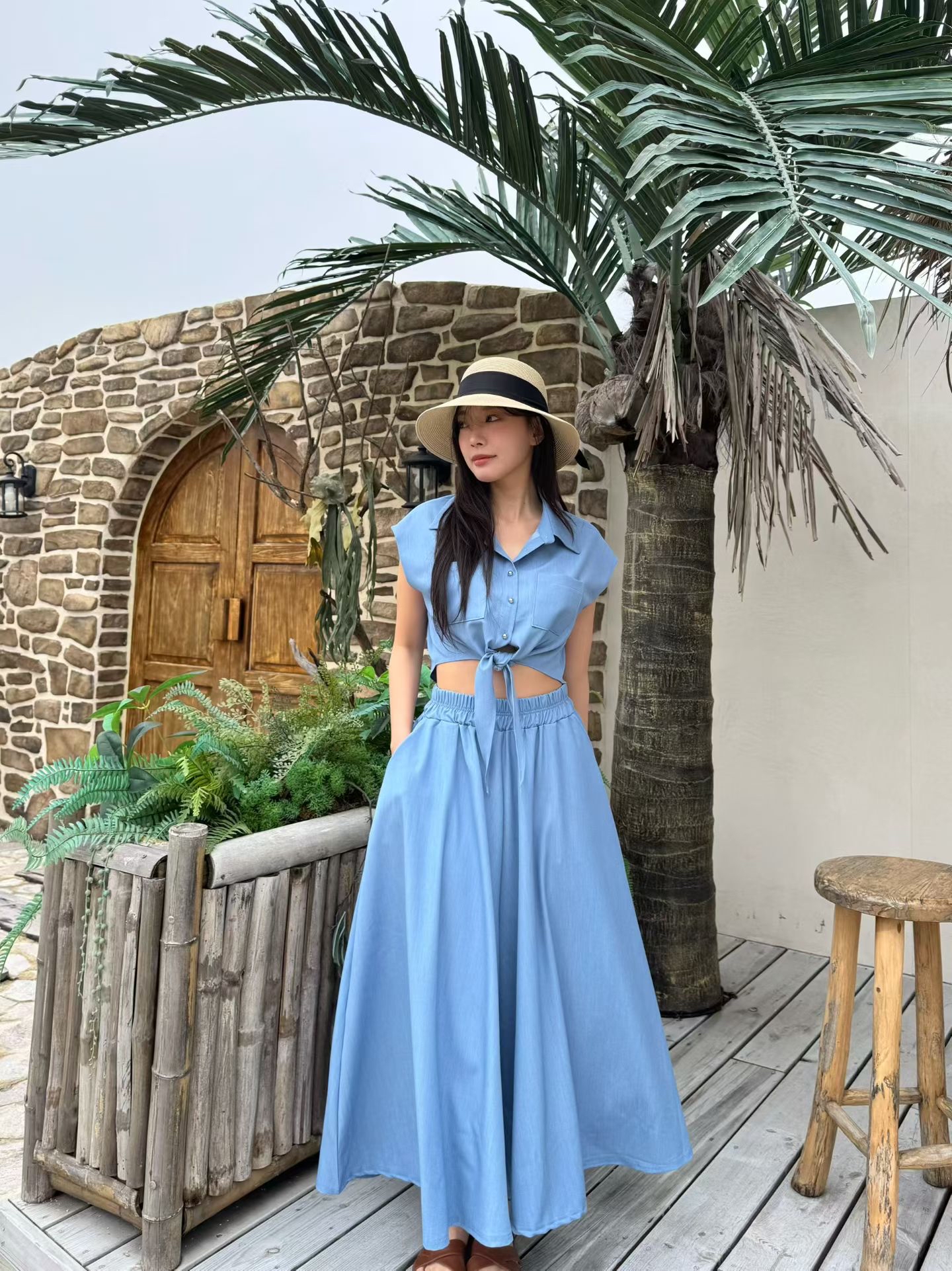 M1 綁結薄牛仔Top 