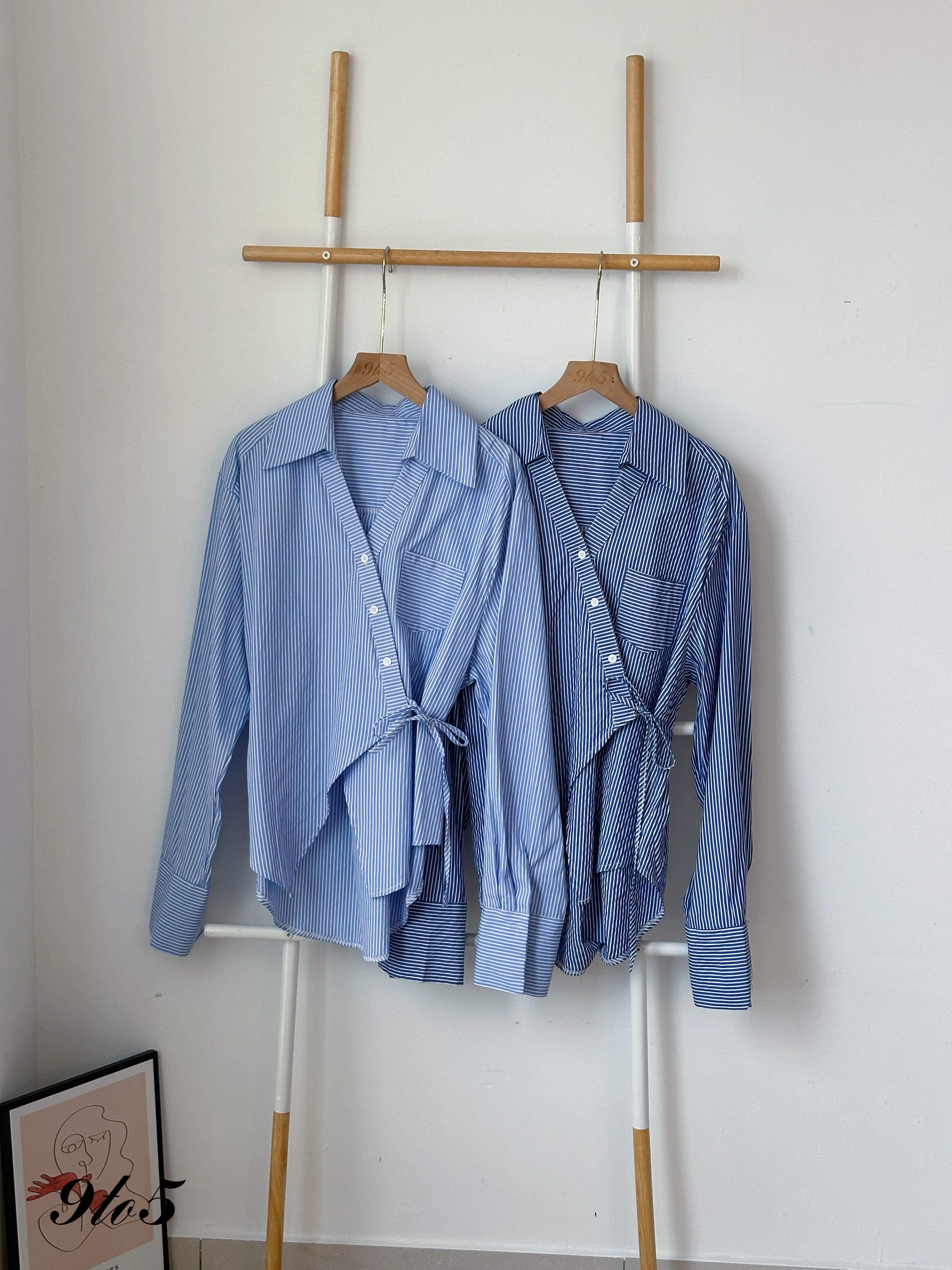 T4140 Side-tie Stripe Shirt - Dark Blue & Light Blue