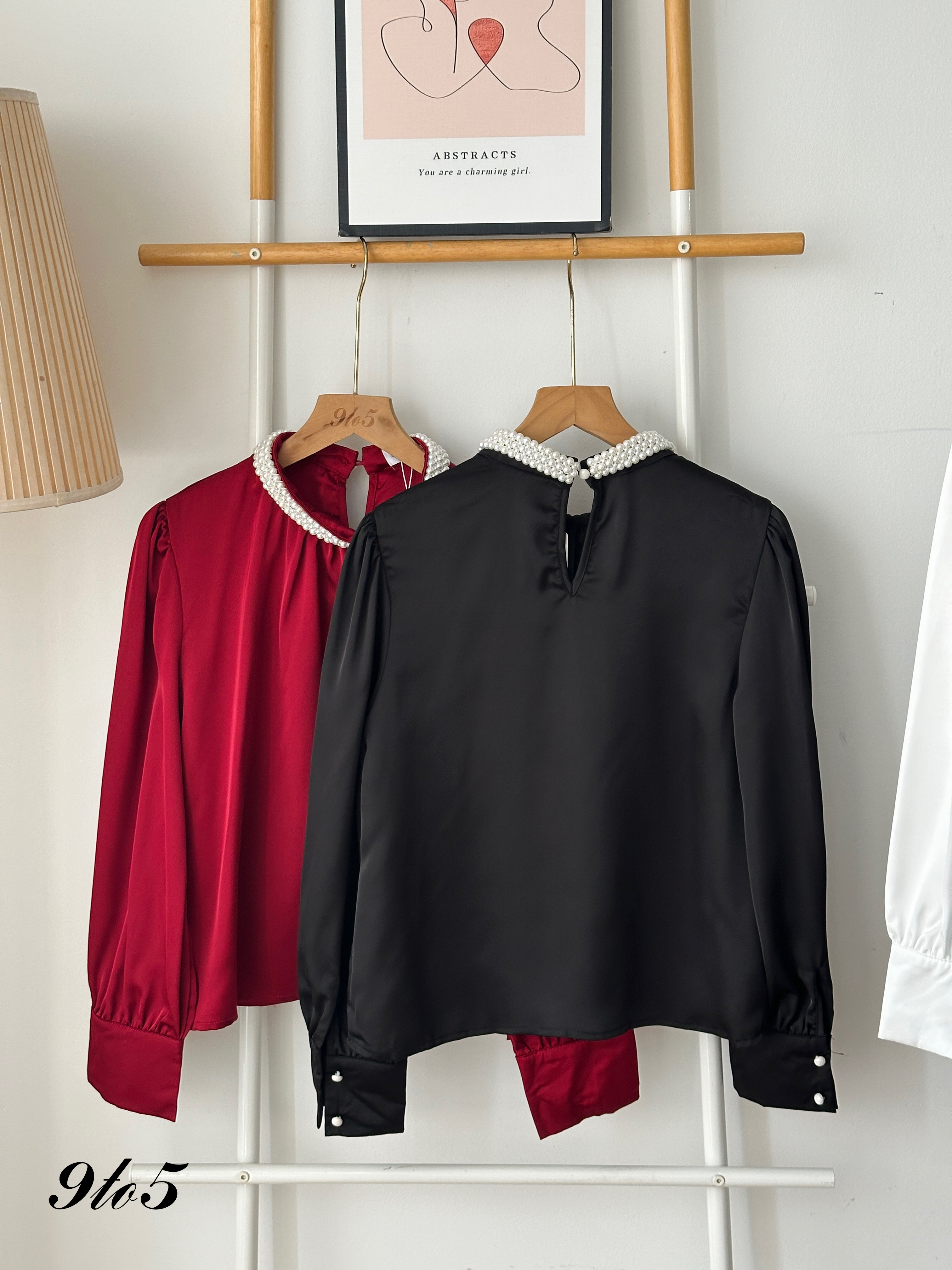 T3965 Pearl Collar Top - 3 Colors