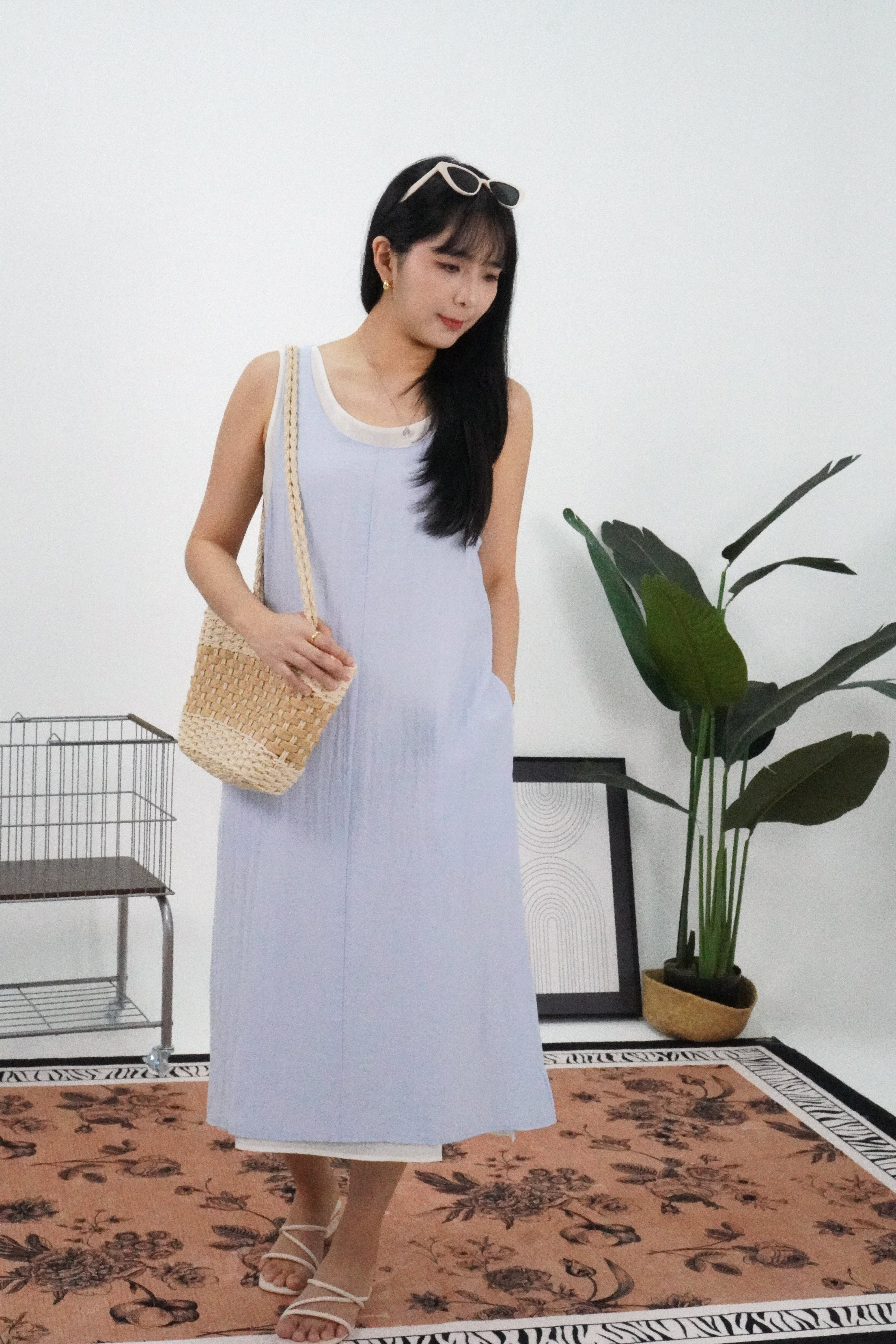 棉麻宽松无袖两件套连衣裙