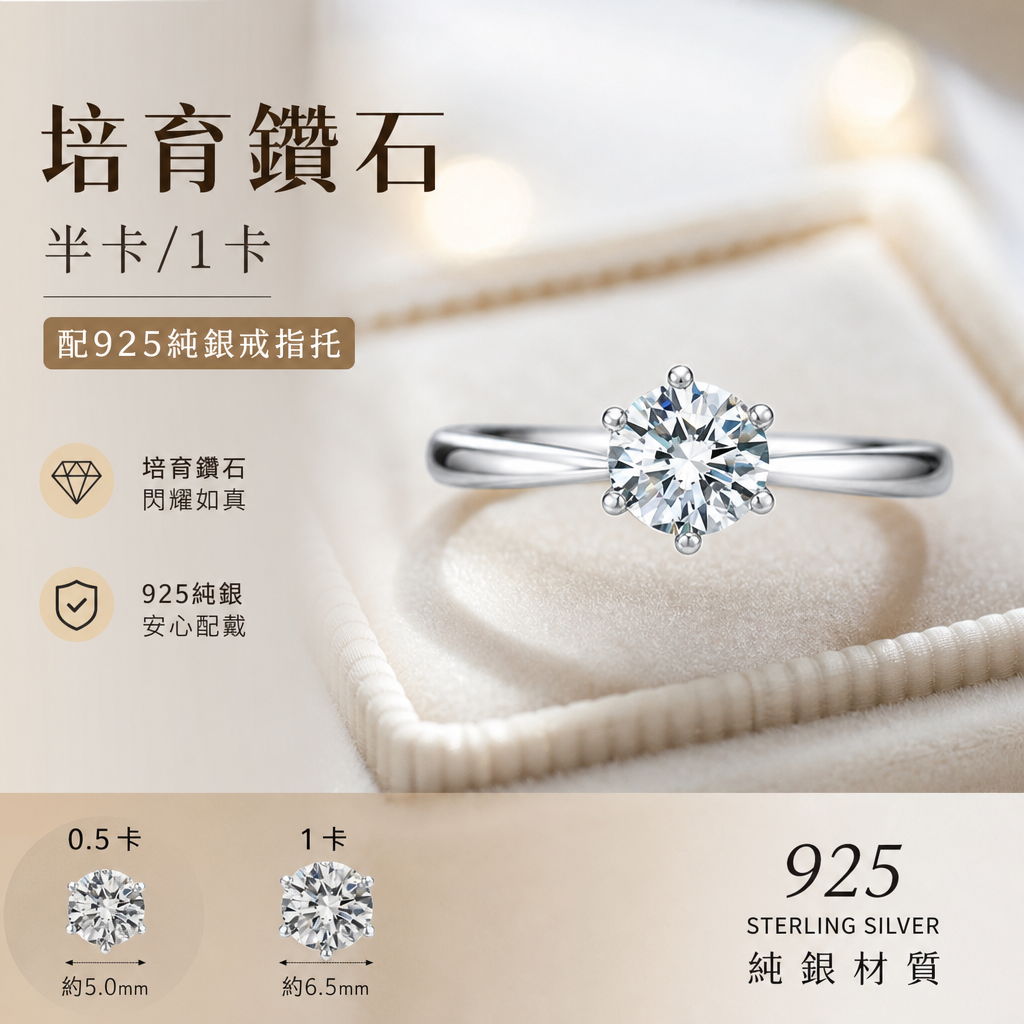 培育鑽石 半卡/1卡 六爪款DM 001