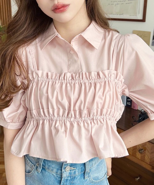 荷葉邊抹胸短袖襯衫上衣【JT036】
