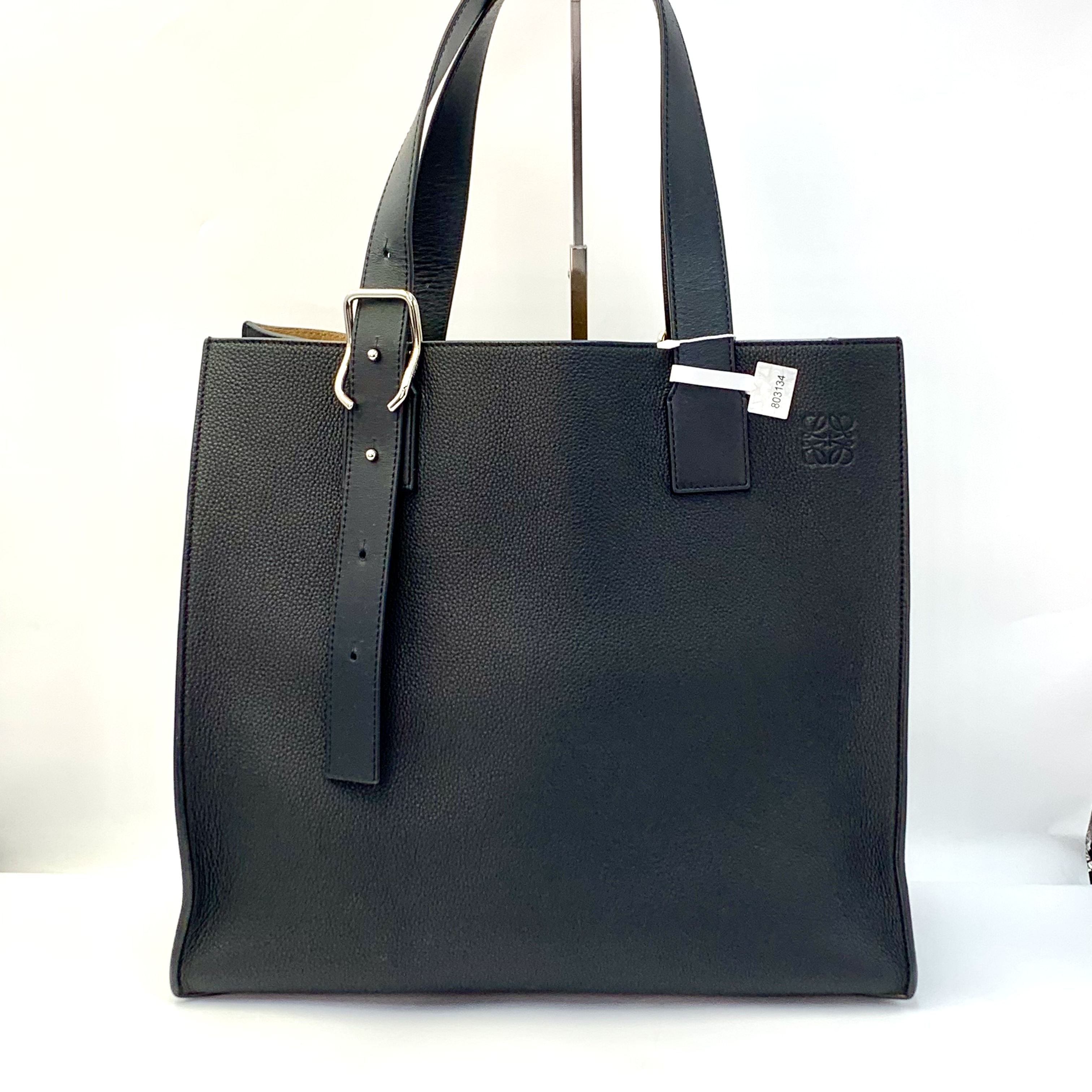 羅意威/Loewe Buckle Zip托特包 黑色 柔軟粒面牛皮革tote單肩包 經典款女士手袋