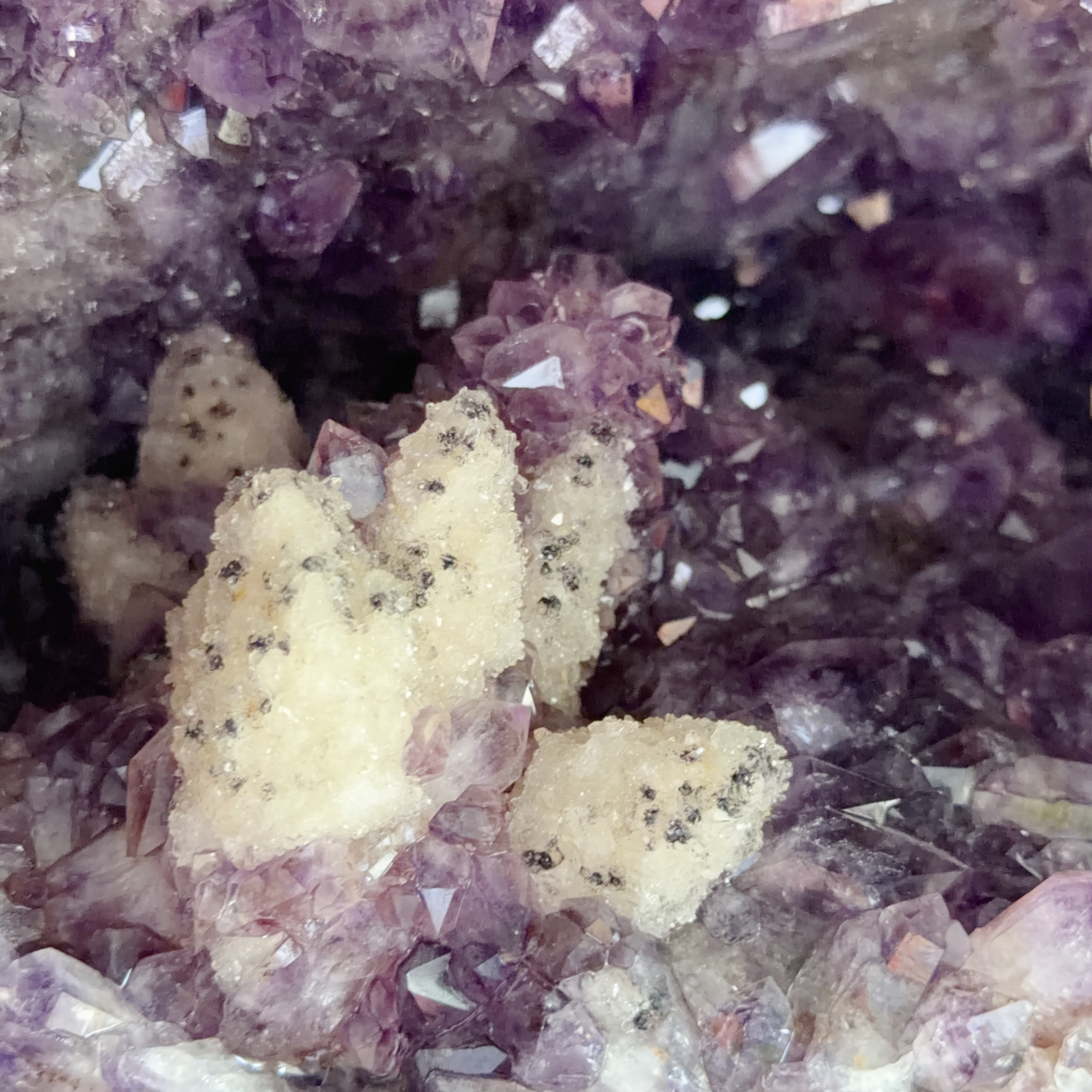 稀有原皮紫晶骨幹水晶洞共生方解石鈦晶