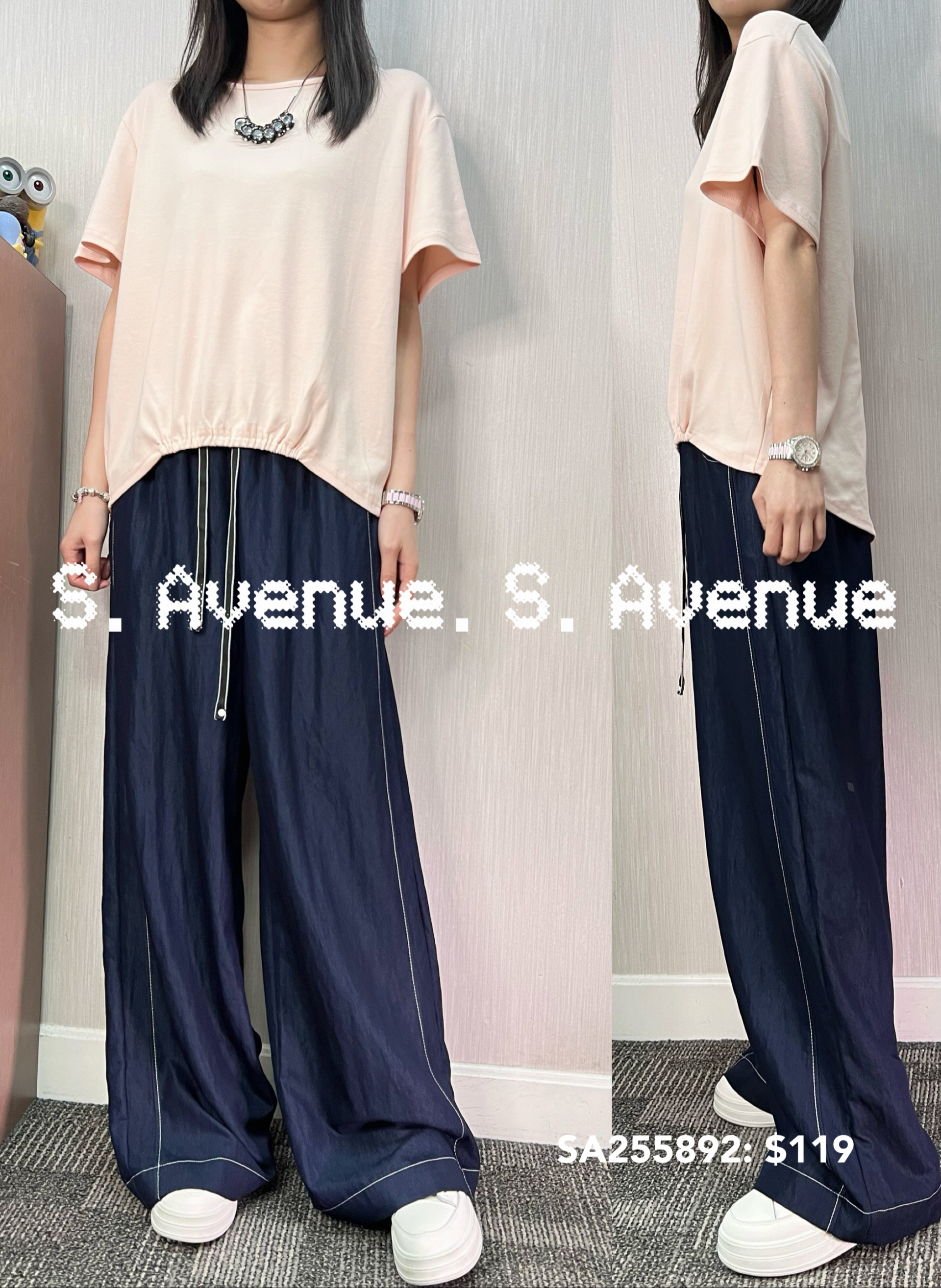 SA255892: 短袖淨色前短後長tee