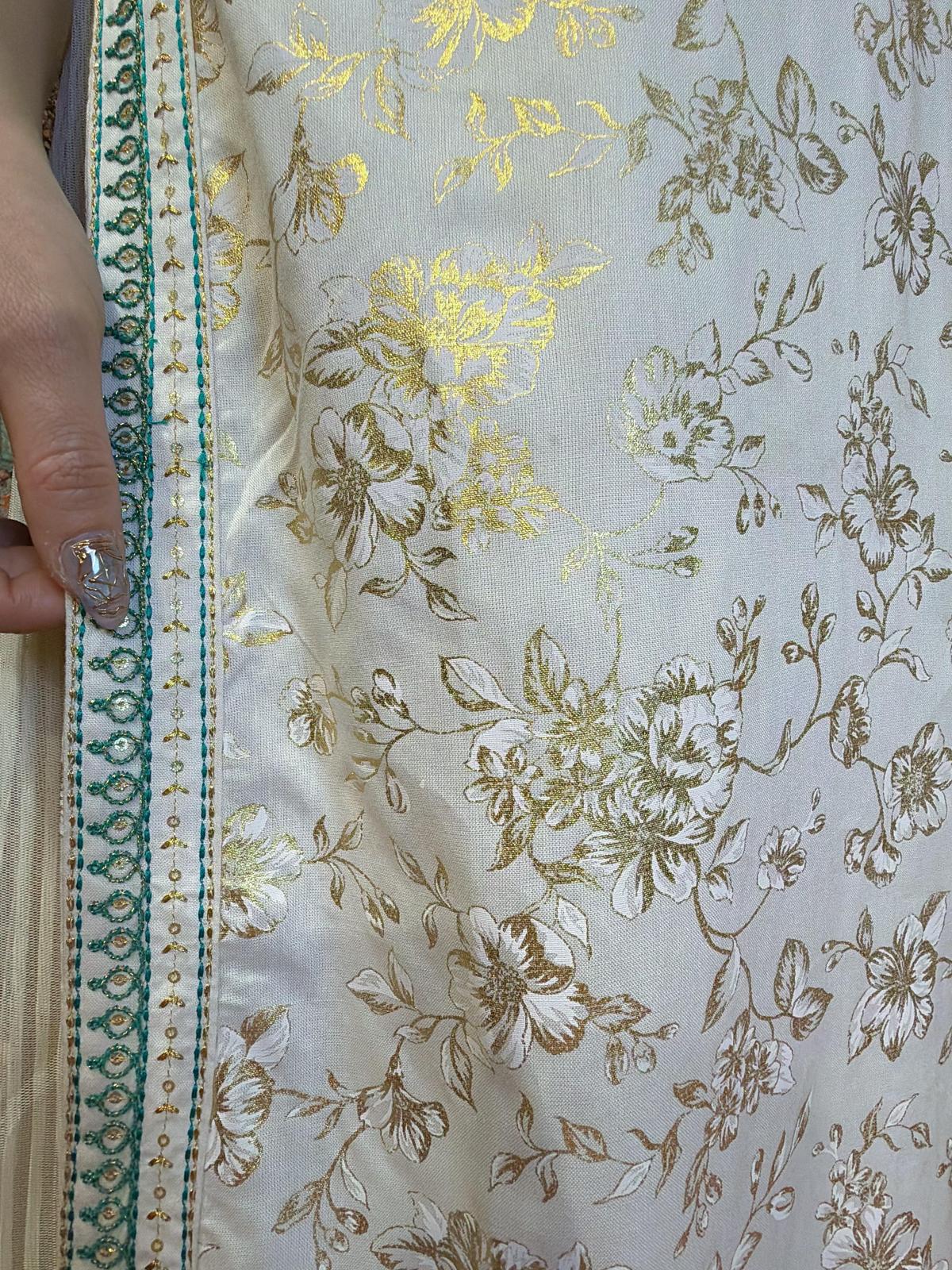 2158 White Golden stampling Kurta 44"