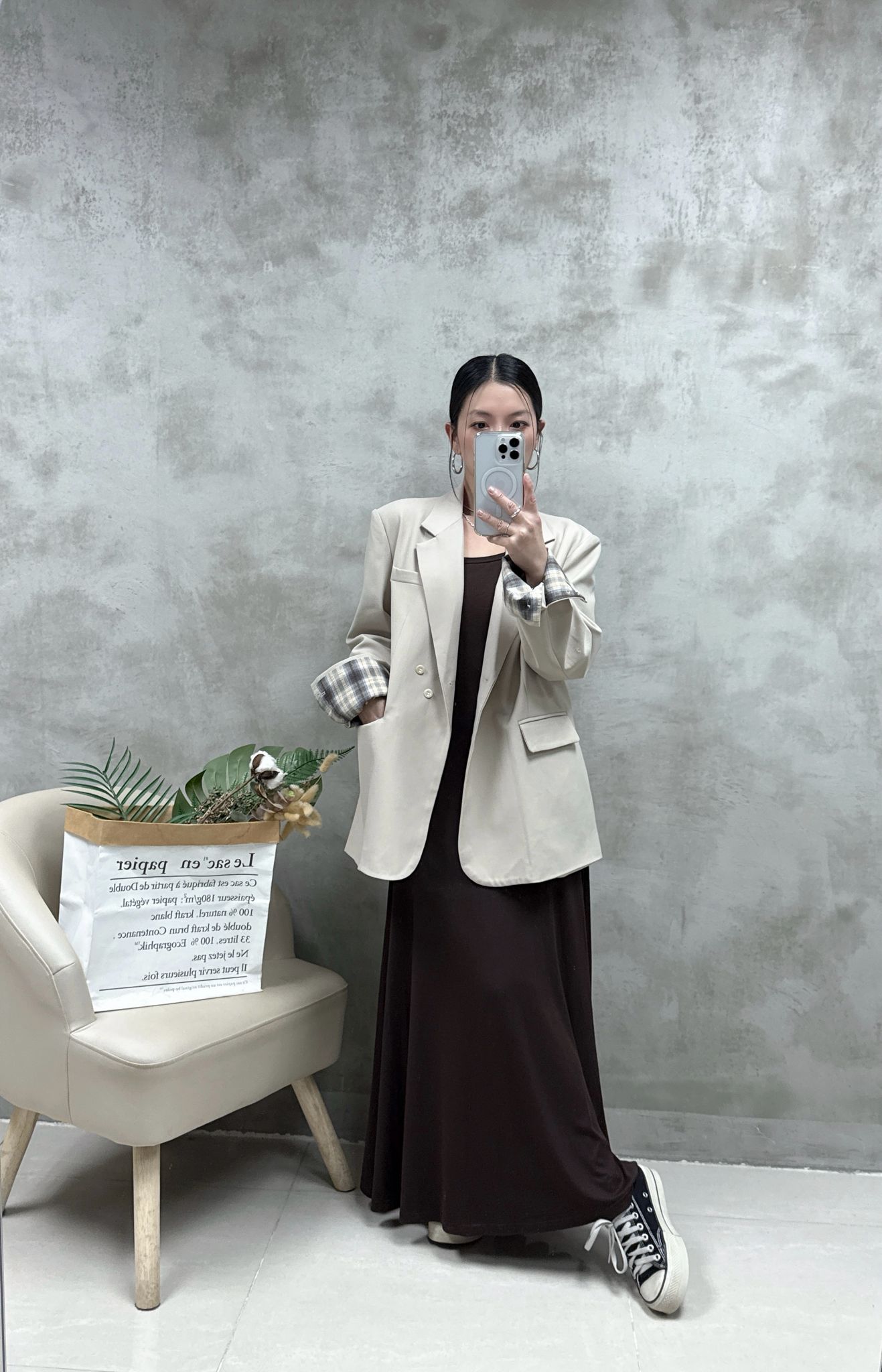 A13 格仔袖西裝褸