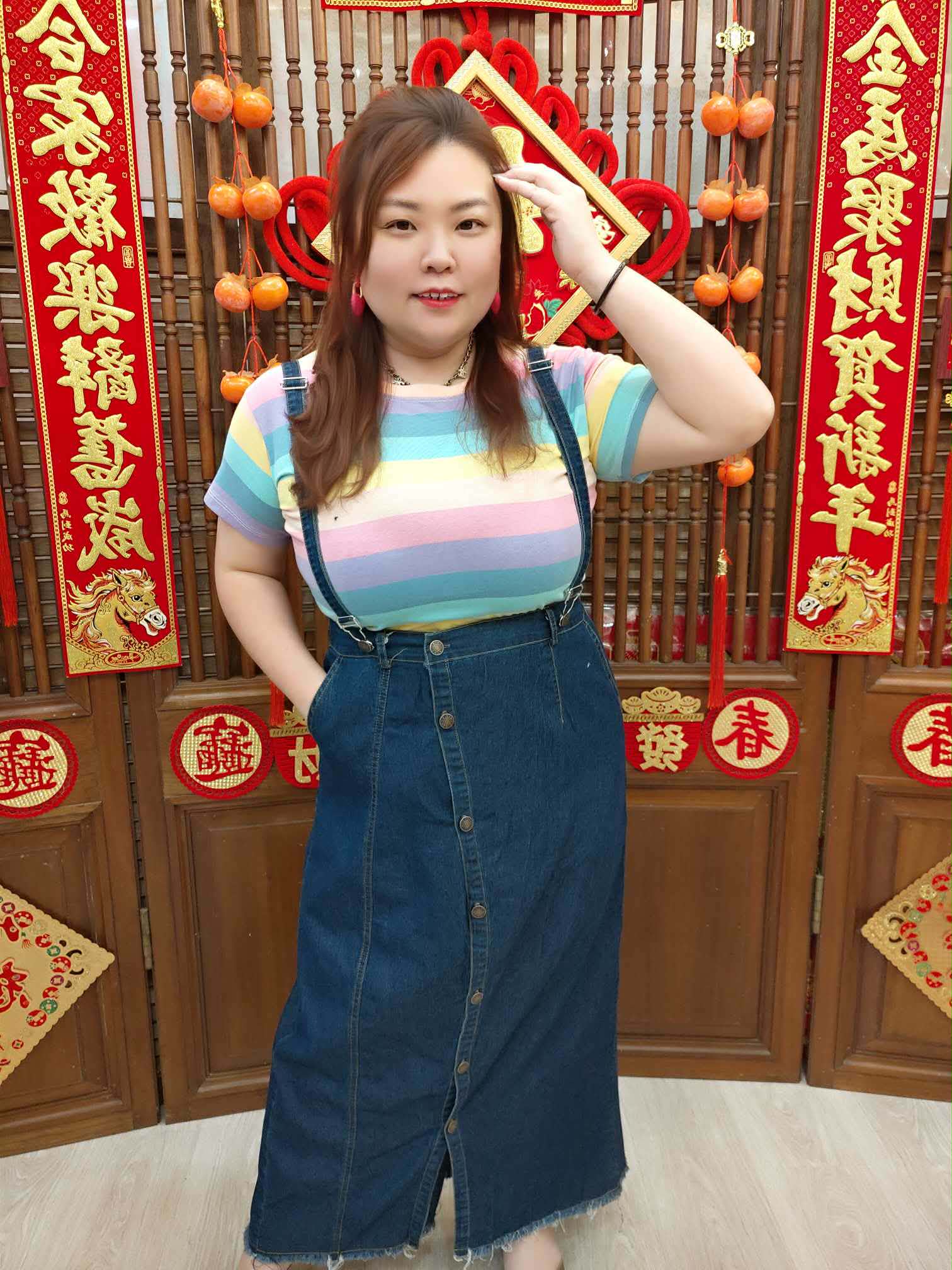 NJN03 TW#1012 牛仔吊带排扣长裙