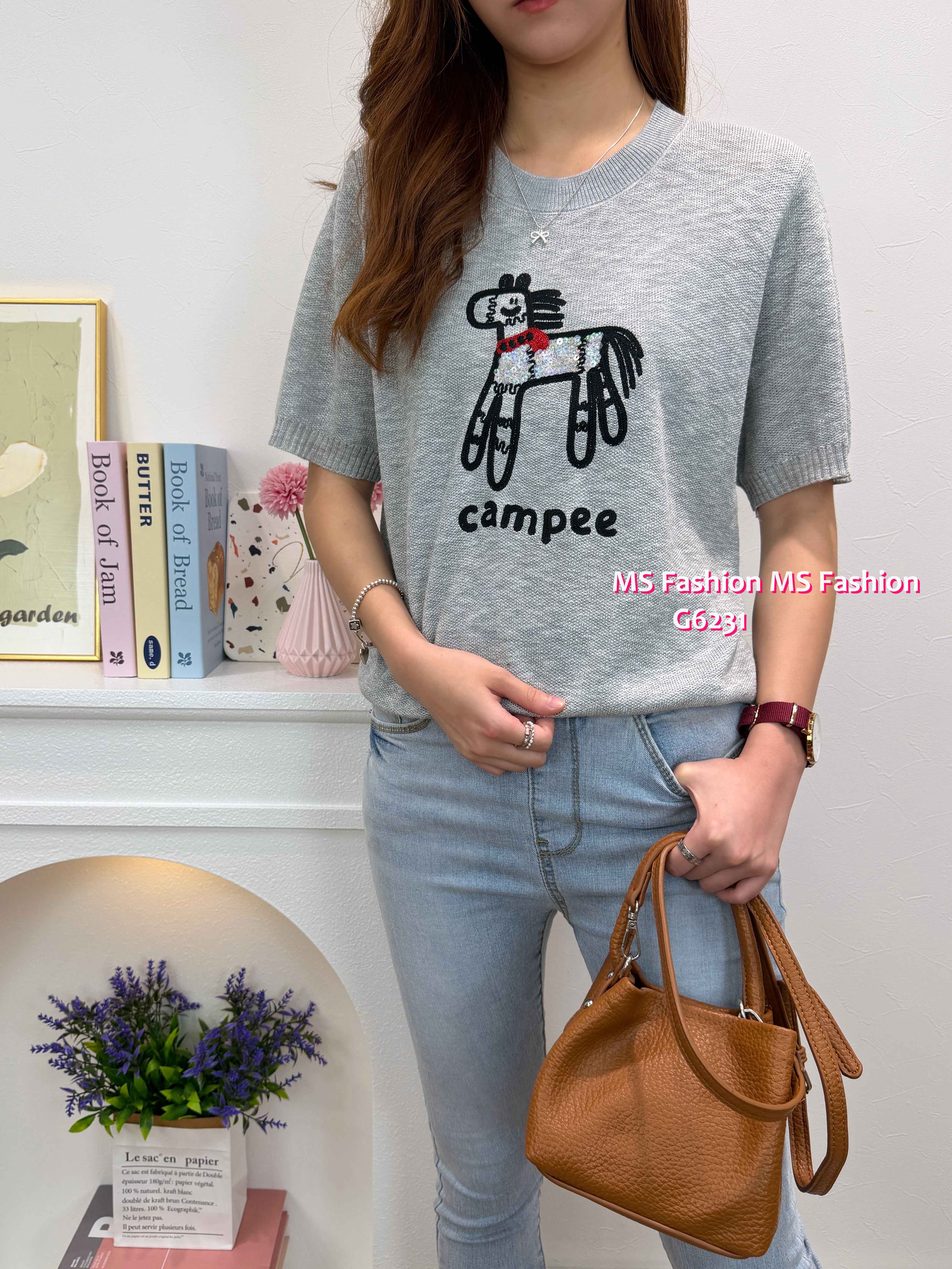 G6231 韓國🇰🇷珠片馬仔針織top