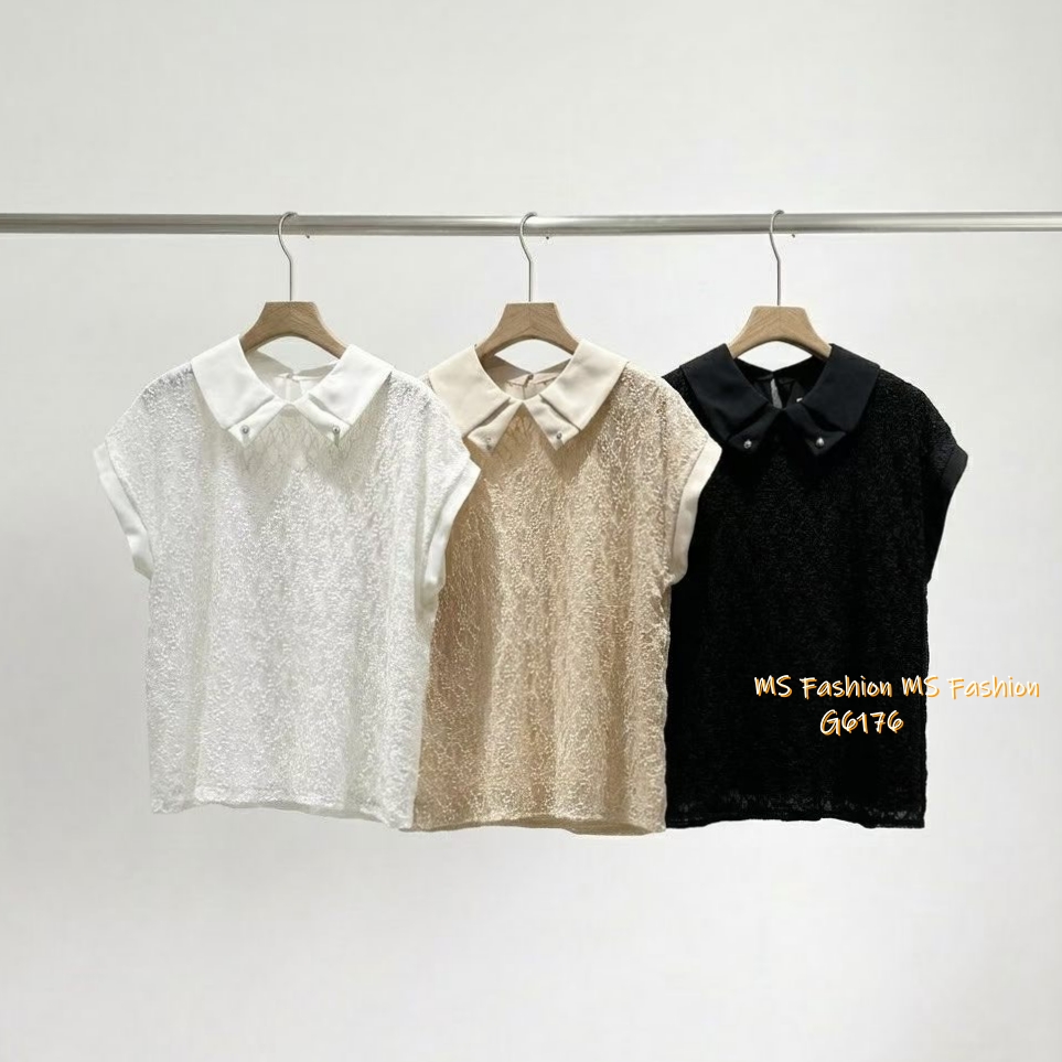 G6176 韓國🇰🇷特色布料珠領top