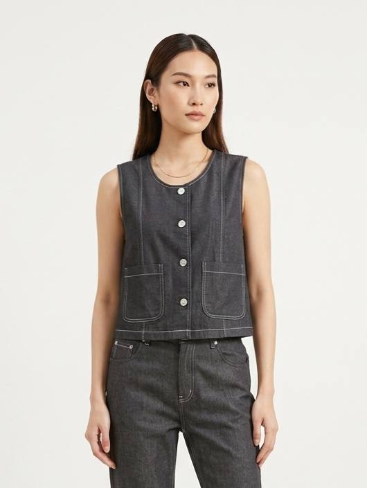 W2695 - Denim Sleeveless Top