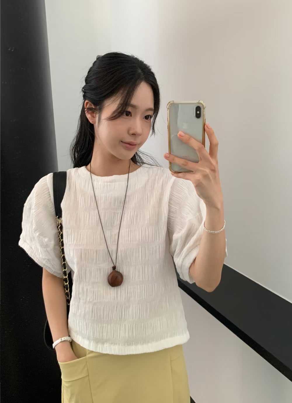 皺布燈籠袖上衣
