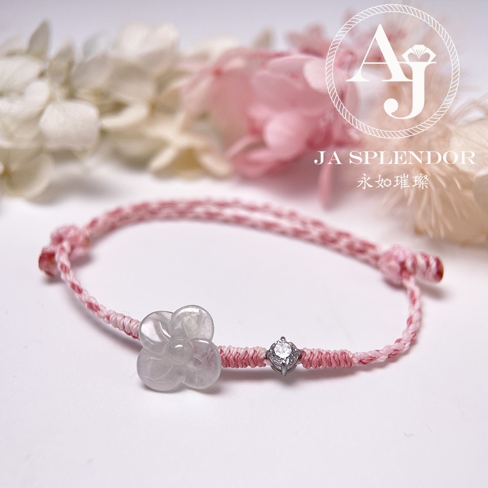 JN-3431 天然翡翠A玉-冰種白冰立體小花手繩
