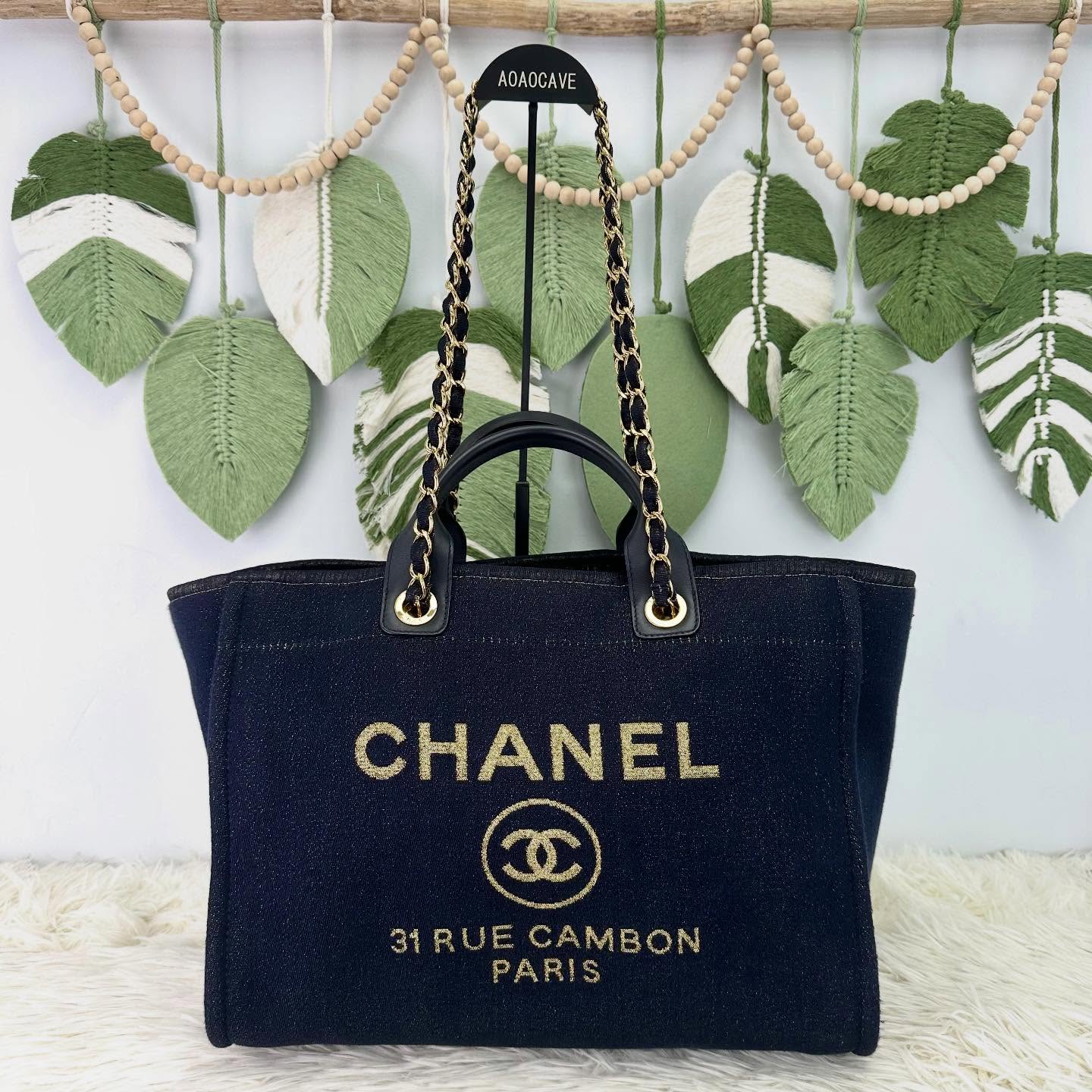 CHANEL 🤍PRE OWNED 埃及限量款✨Deauville 深藍金絲沙灘Tote Bag💙