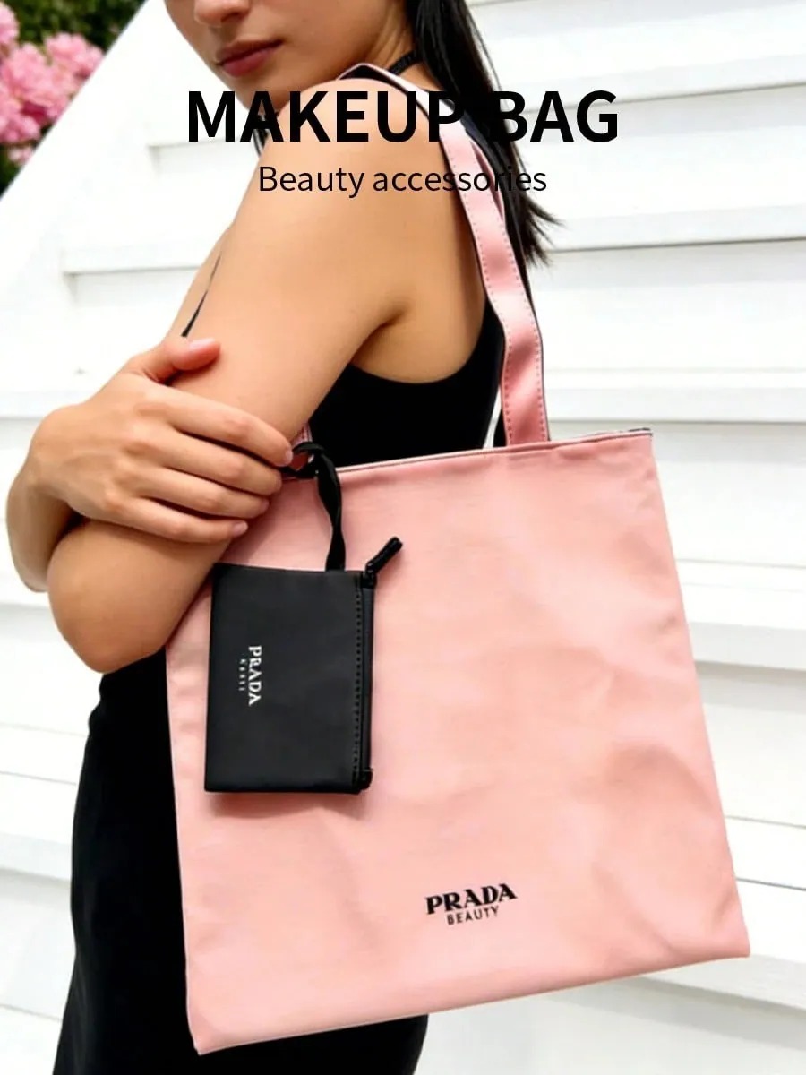 0316 ⭐️Prada Beauty 稀有贈品粉黑色雙面帆布購物袋連小收納袋🌟4月尾