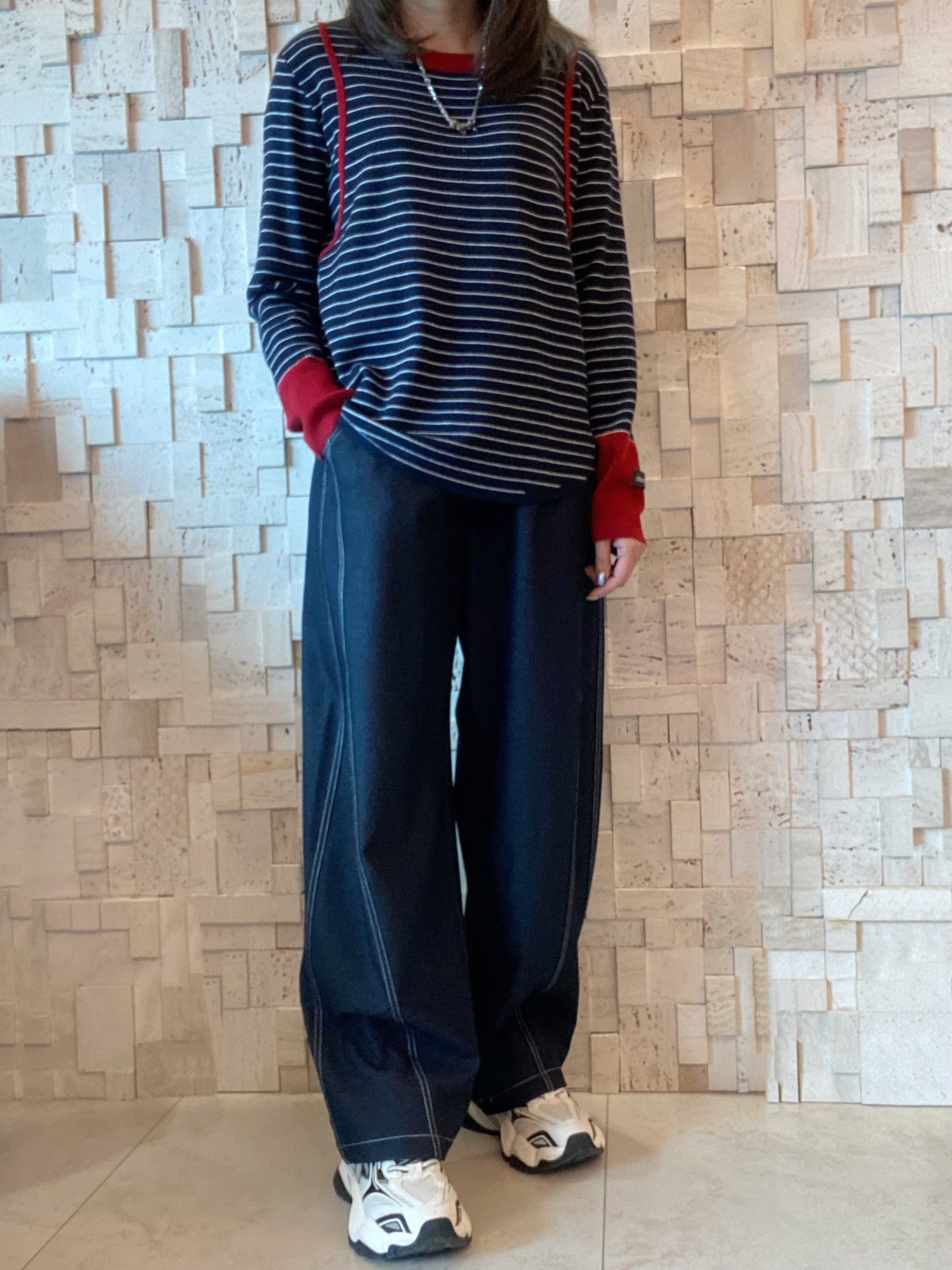 #2067 橫間拼色針織Top