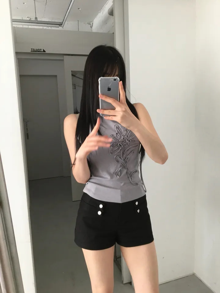 Floral Applique Ruched Tank Top