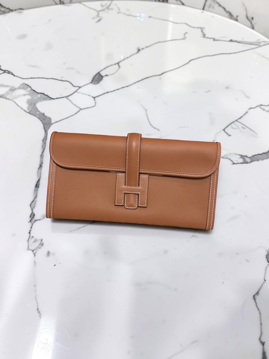 HERMES Jige Elan 29 Stamp U Clutch gold Calfskin 100%Authentic, 99%new ✅box