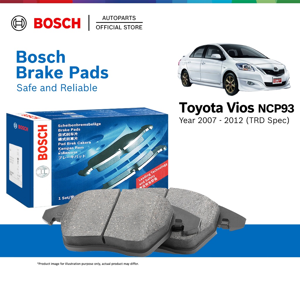 Bosch Front Brake Pads for Toyota Vios NCP93 G S TRD Spec (2007 - 2012) with Rear Disc Brakes