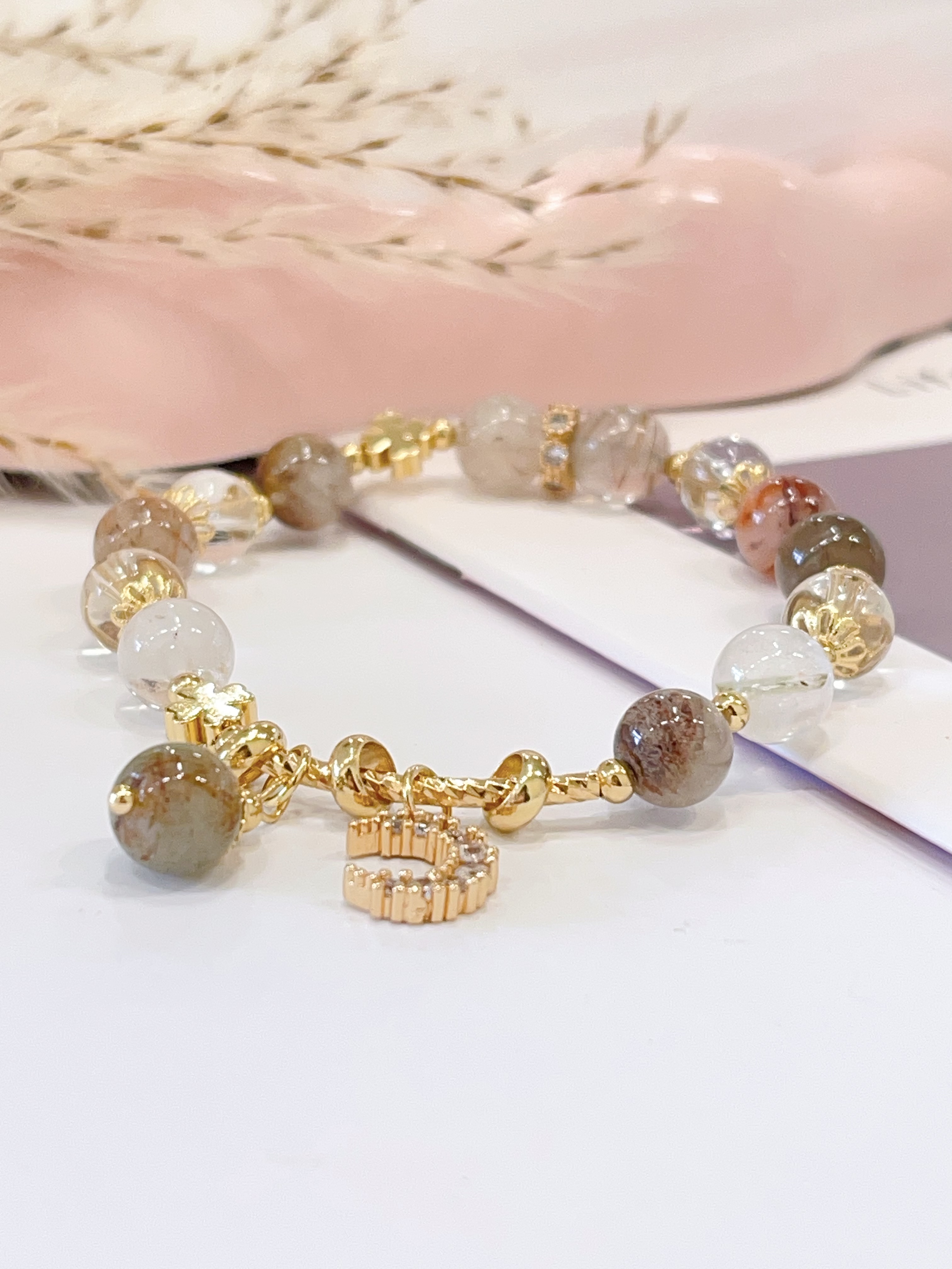🌈🌙 彩发晶多宝 × 月亮配饰手串 Multicolor Rutilated Quartz & Moon Charm | 8mm
