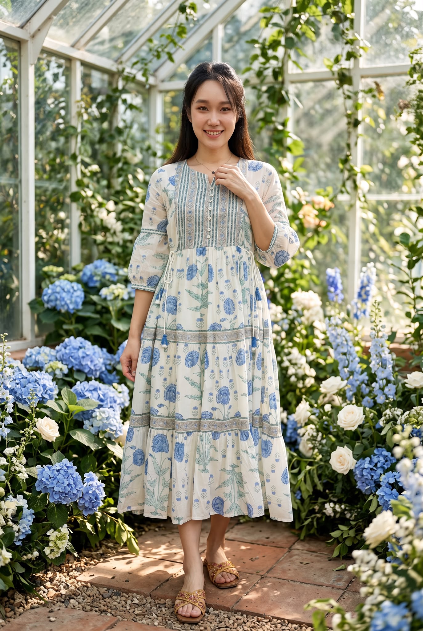 3170 Fog Green Blue Floral 3 Layers 4-Rope OP 47"
