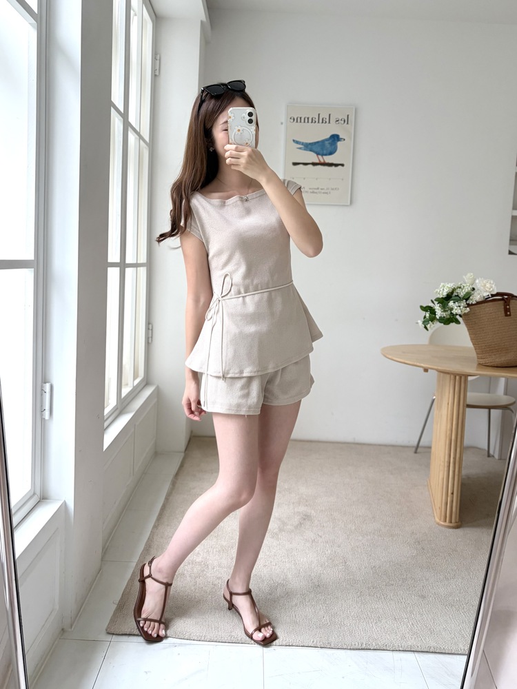 Elysian Boat Neck Belted Set (Mocha)