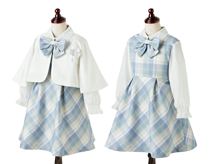 🆕【⭐訂購⭐】 🇯🇵日本直送🌀格紋泡泡長袖連衣裙+披肩外套 四件套 華麗套裝［2款選］🌀[ELBA-0078][260214]