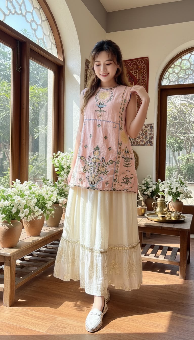 PKT 2645 Sakura Full Garden Emb Long Top