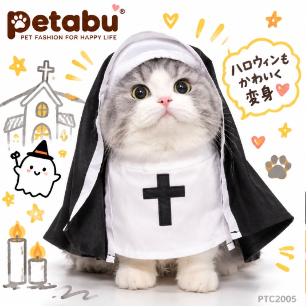 Petabu｜萬聖節搞鬼修女披肩斗篷貓衫狗衫｜貓狗變裝衣服 Halloween Pet Nun Costume PTC2005