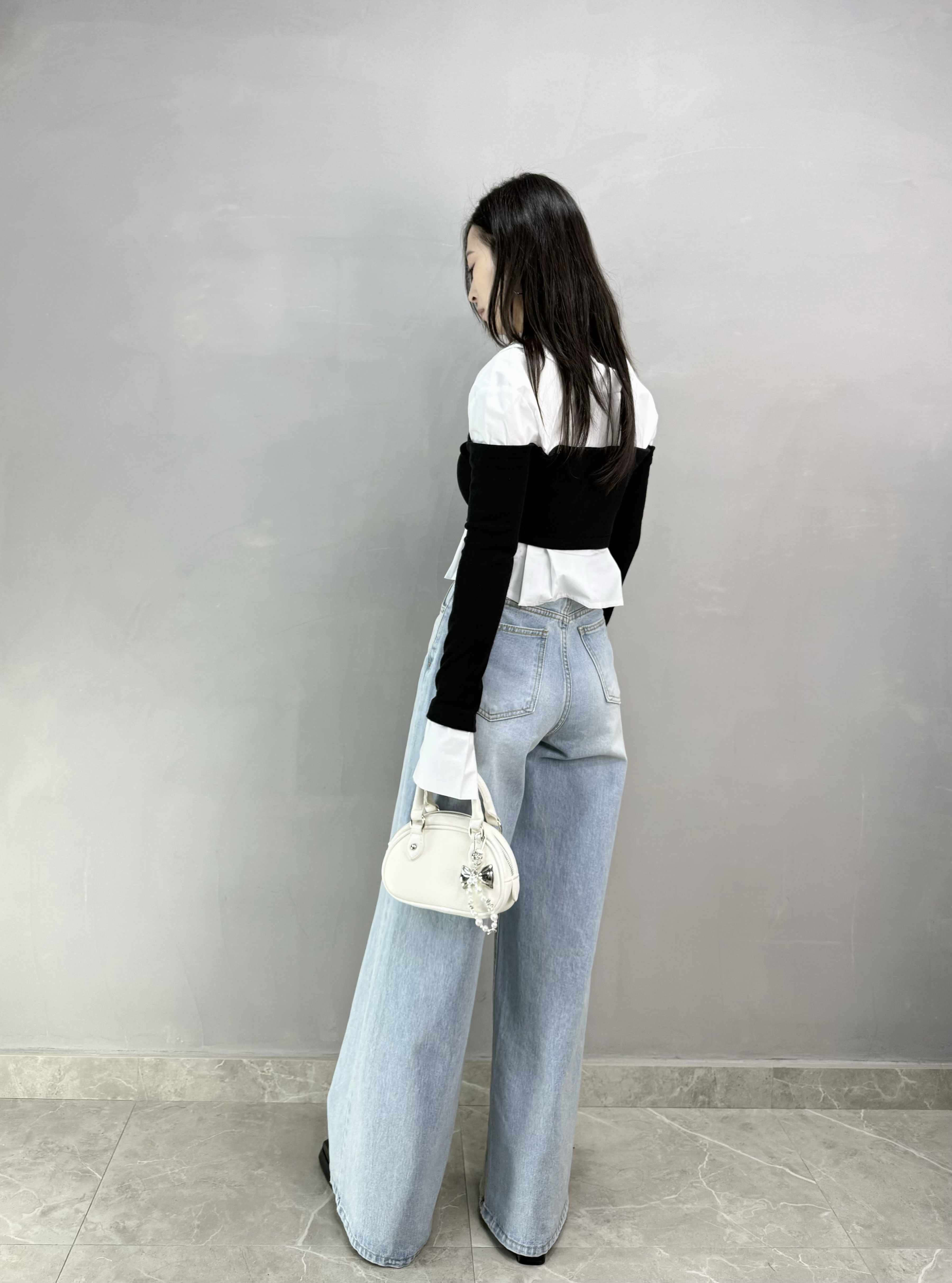 G66 加高腰雙扣牛仔闊褲