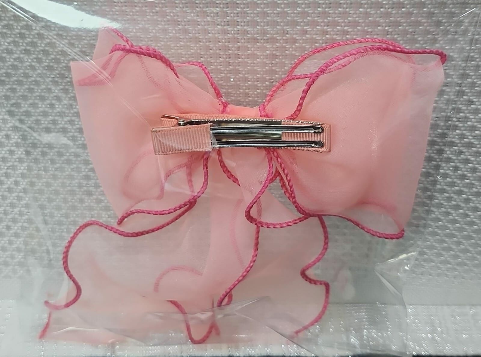 純色薄紗大蝴蝶結鴨嘴夾 深粉紅邊色 韓國製