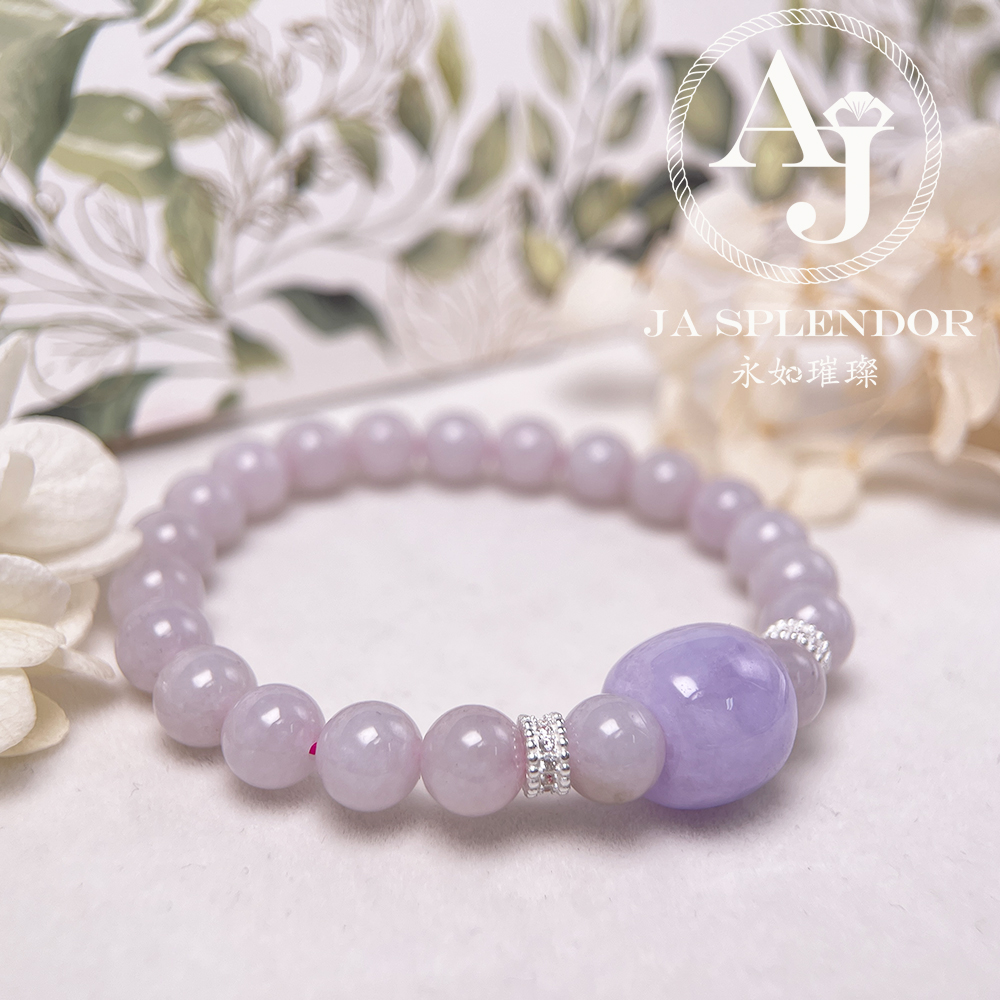 FBG26-H18 天然翡翠A玉-冰種紫羅蘭路路通拼粉色翡翠手串（旺人緣）
