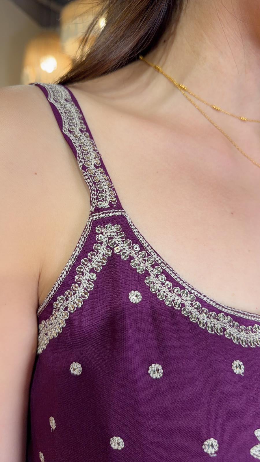 2923 Violet Full Emb Chest Slip OP 49"