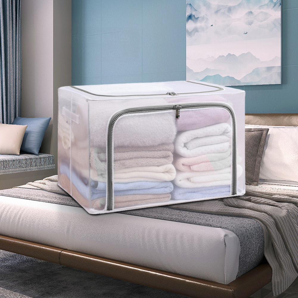 可折疊防水鋼架收納箱  儲物箱 膠箱 超大容量儲物箱 收納袋 家居收納 大容量棉被袋 衣服被子玩具整理箱 HK0328