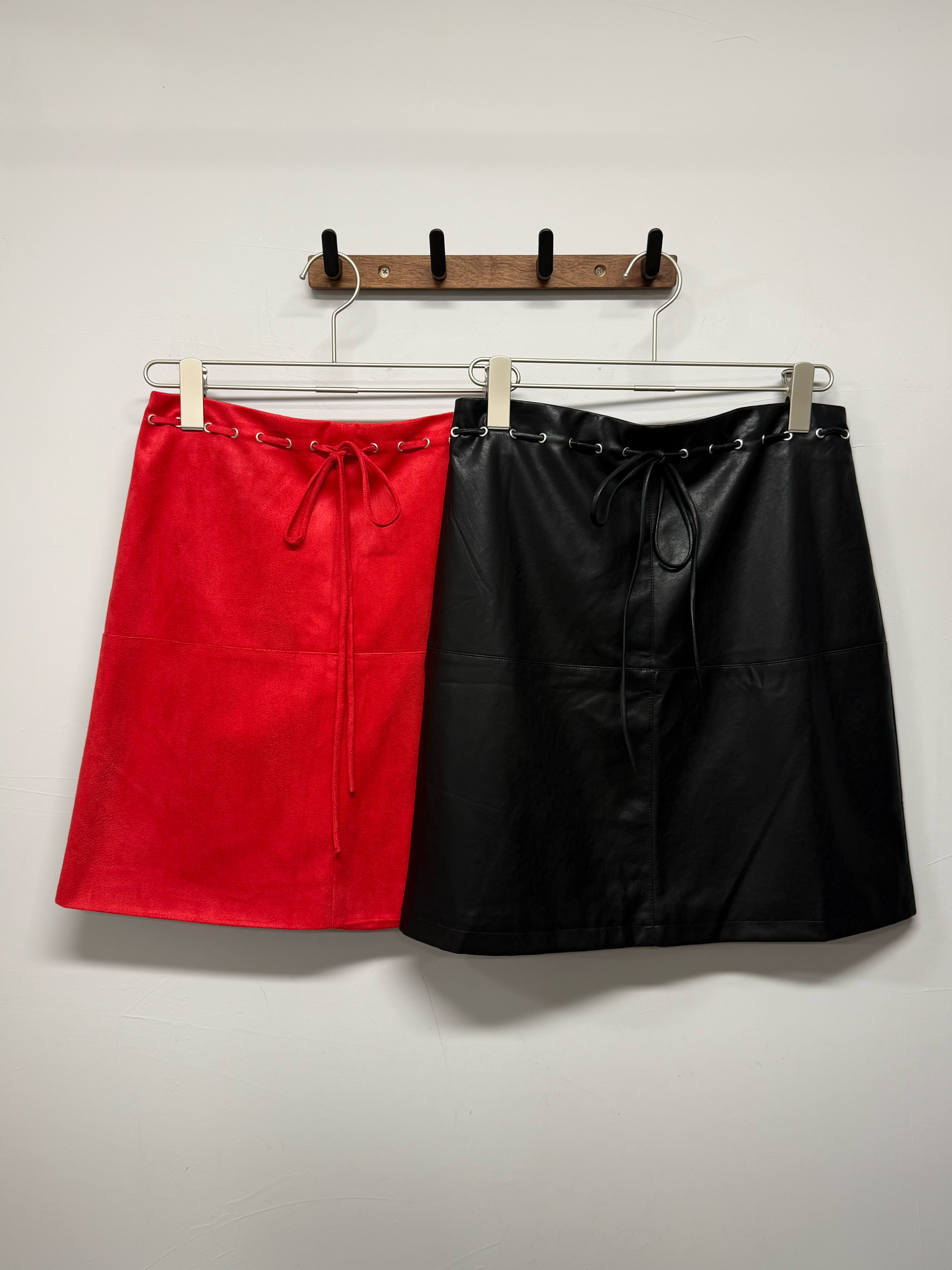 Faux Suede & Leather Lace-Up Skirt #sk53