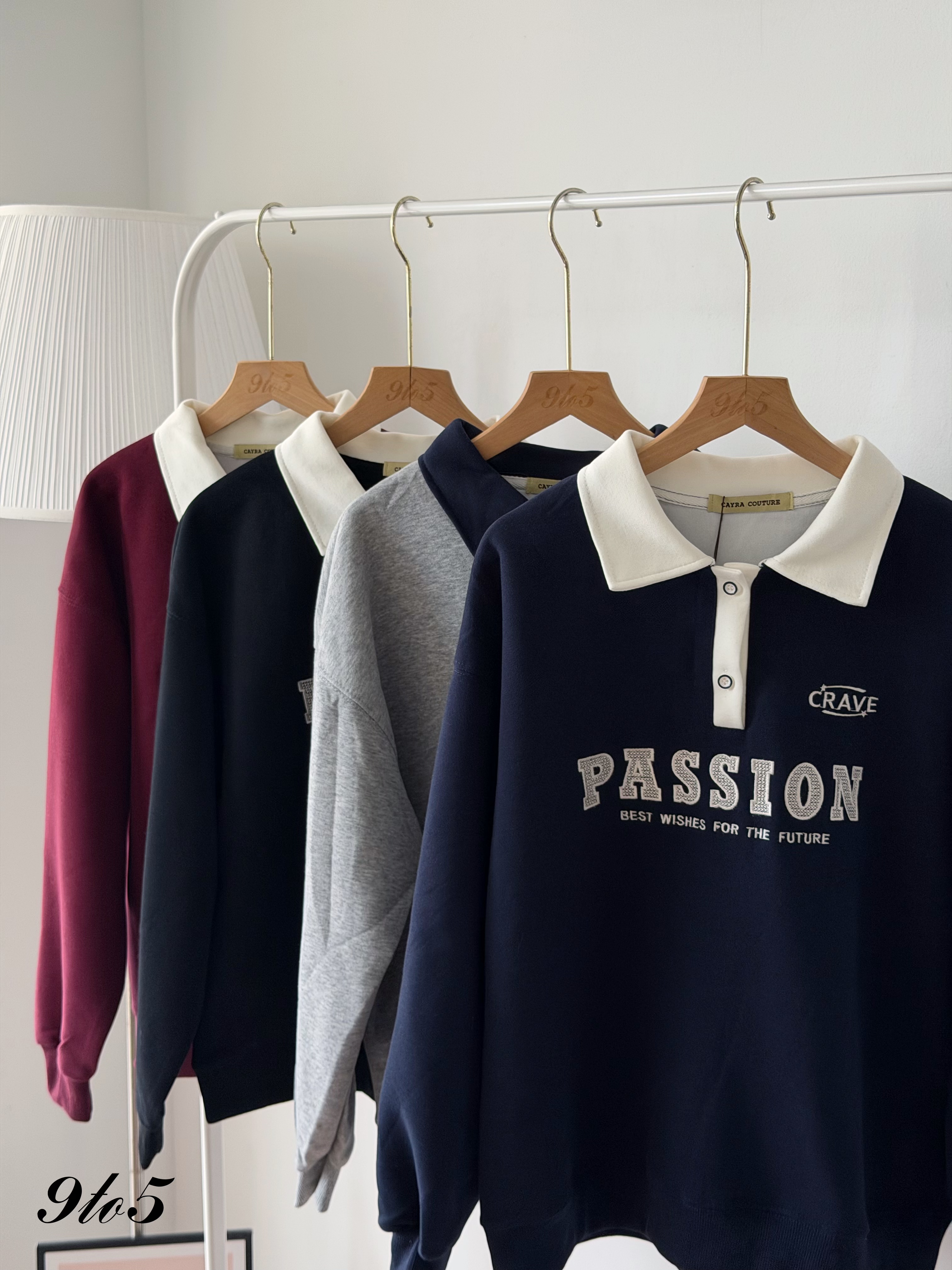 T4526 Embroidery Wording Sweatshirt with Collar - 4 Colors 