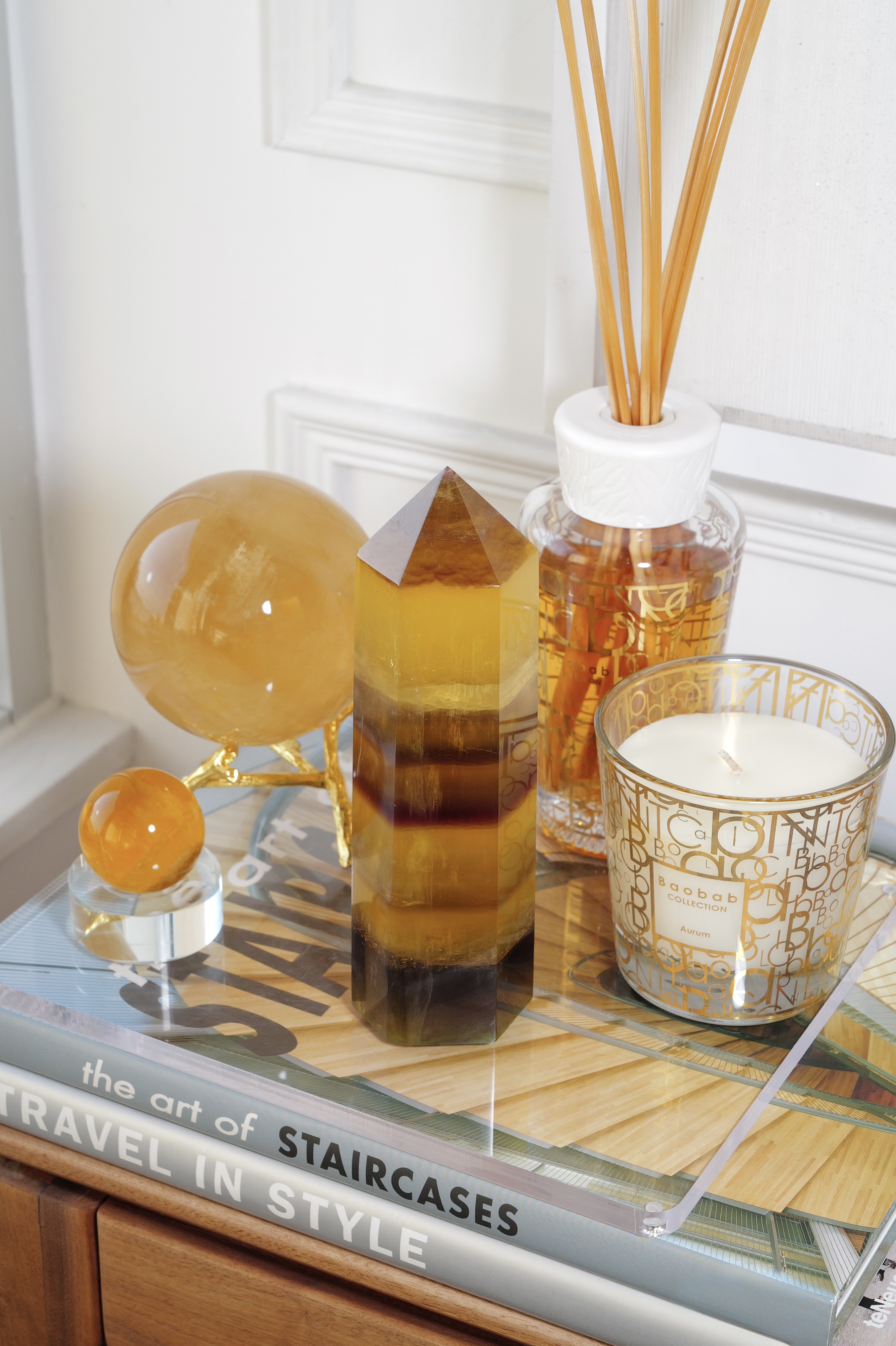  ༒18.6cm+黃螢石千層紋六角柱༒ FL.3502C82G10FM-RB5*