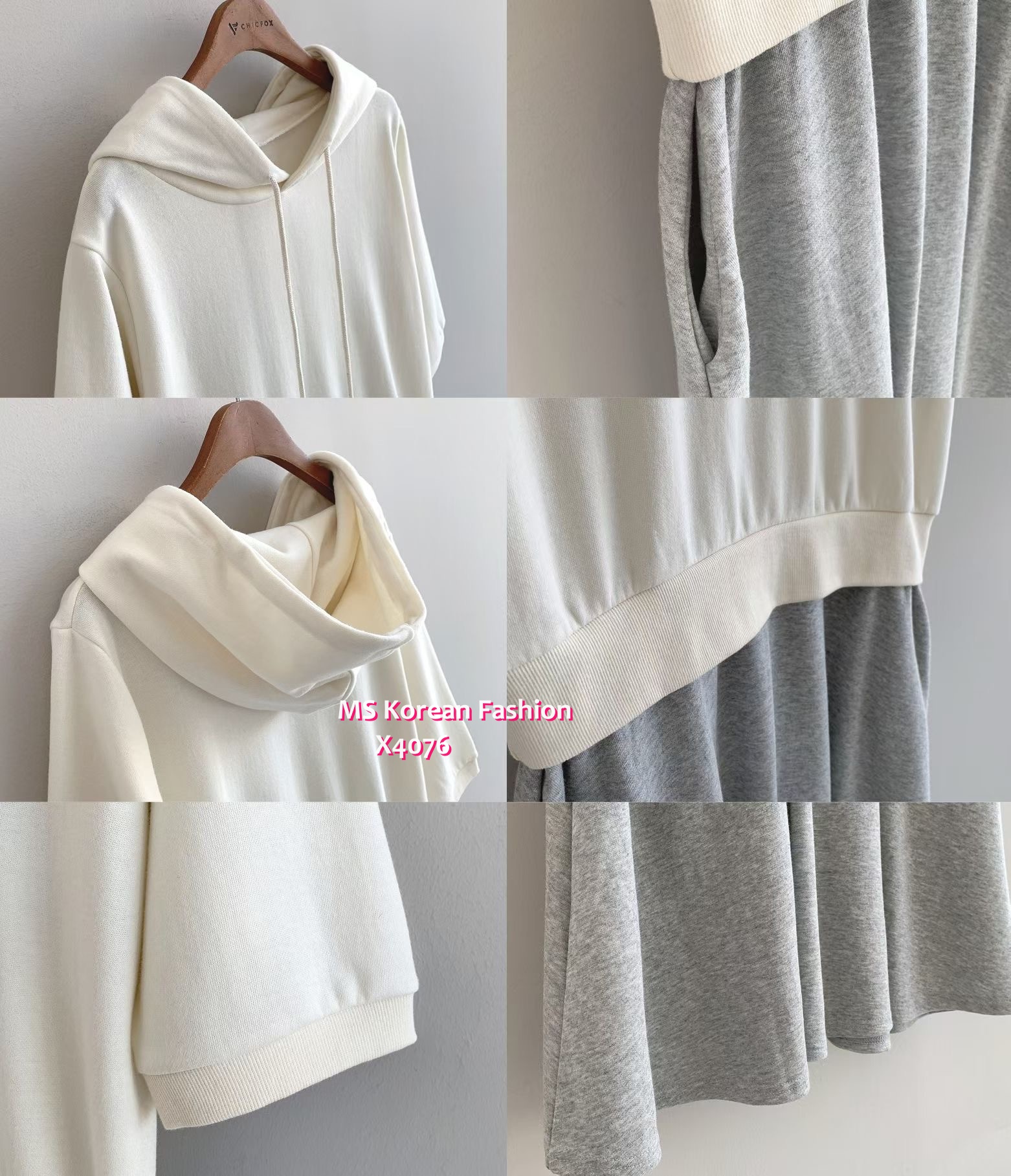 X4076 韓國🇰🇷假兩件拼色有帽連身裙