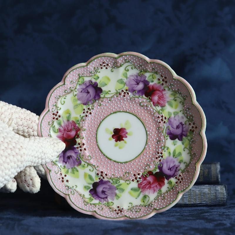 RARE! Antique Pre-Nippon Era Hand-painted floral &Relief Dot Pattern Three-legged Tea Set Duo - Eggshell porcelain(MT1569)